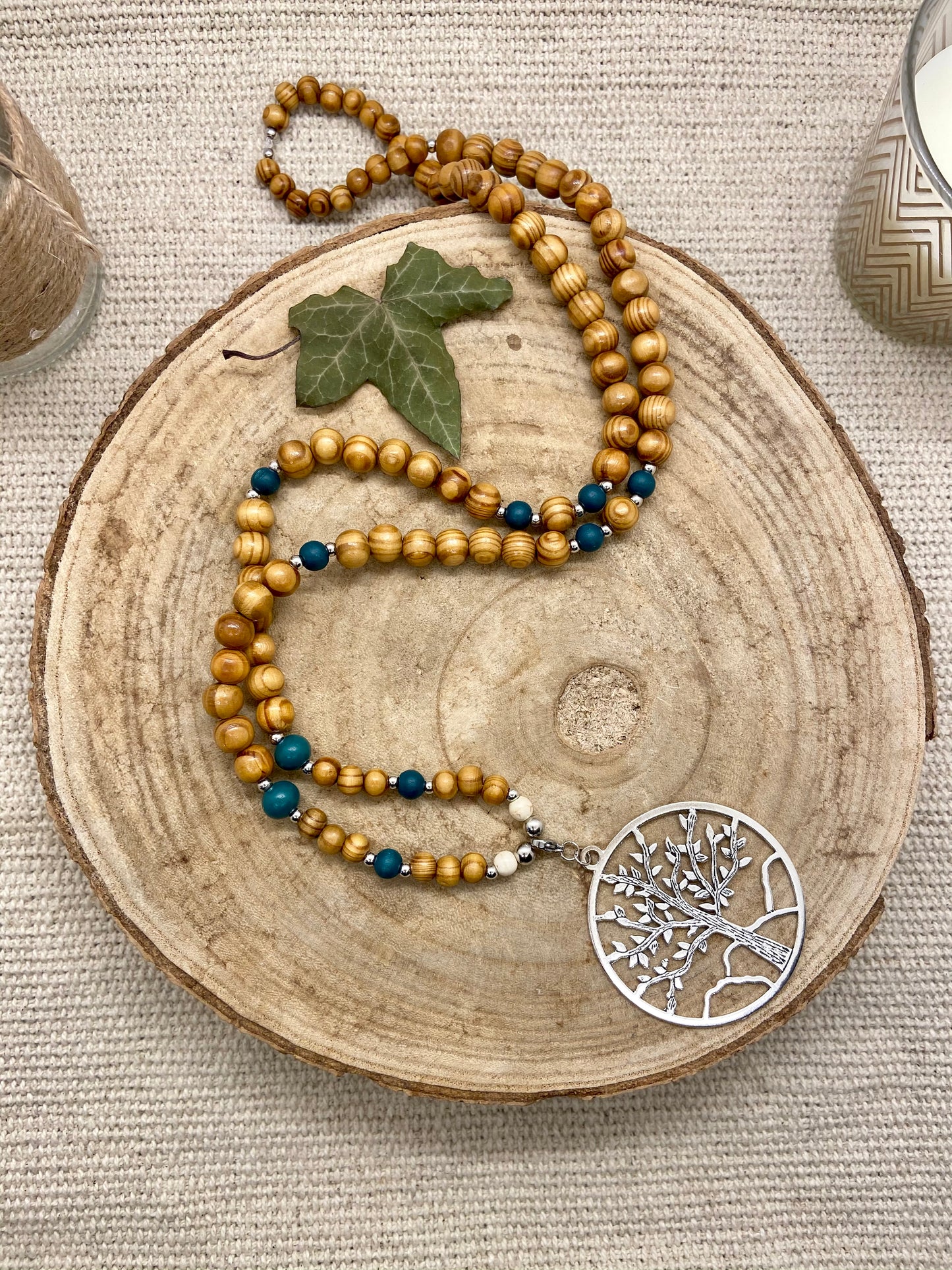 Sautoir en bois boho chic pendentif Arbre de Vie