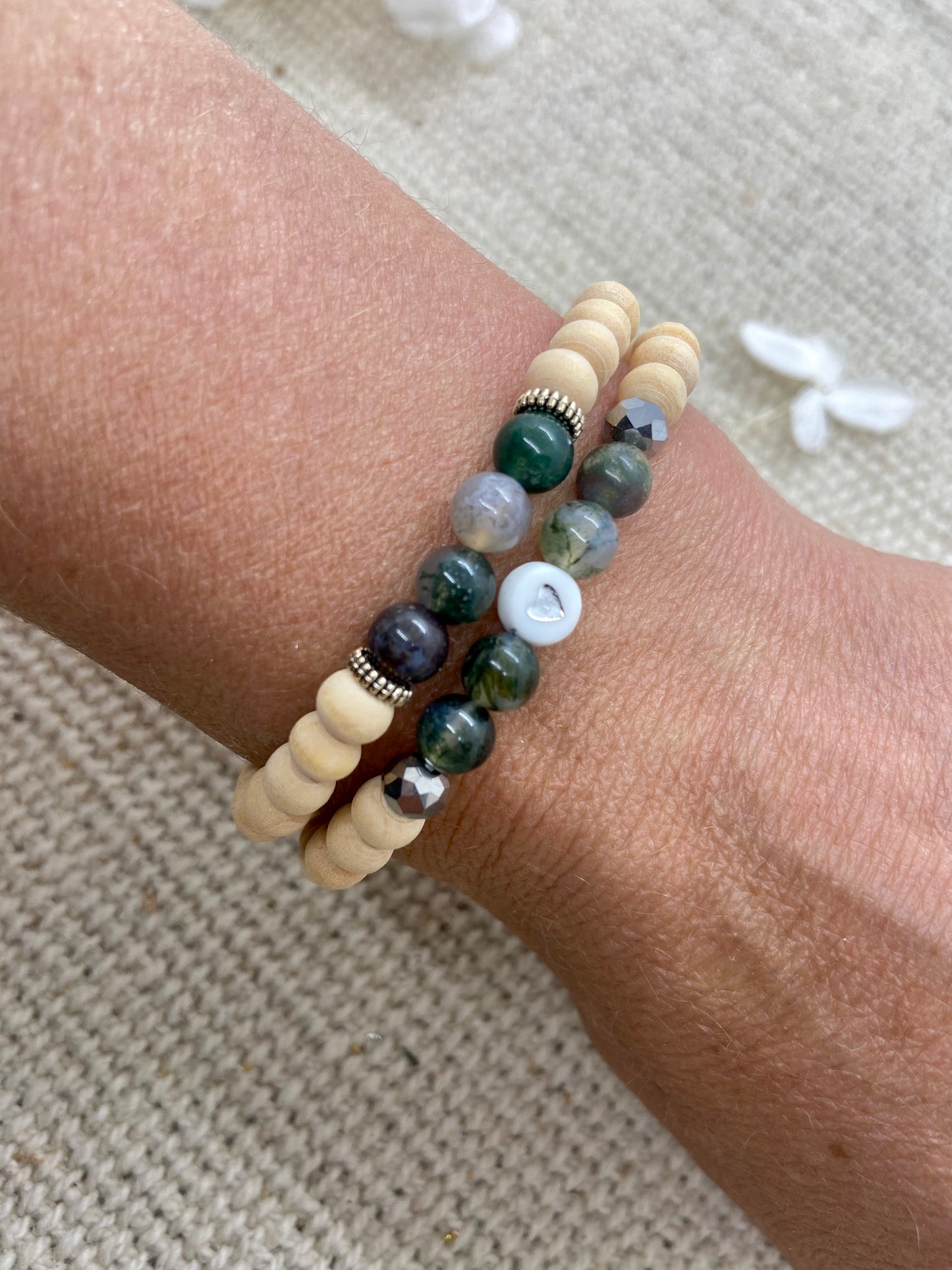 Duo de bracelets Agate Indienne et bois