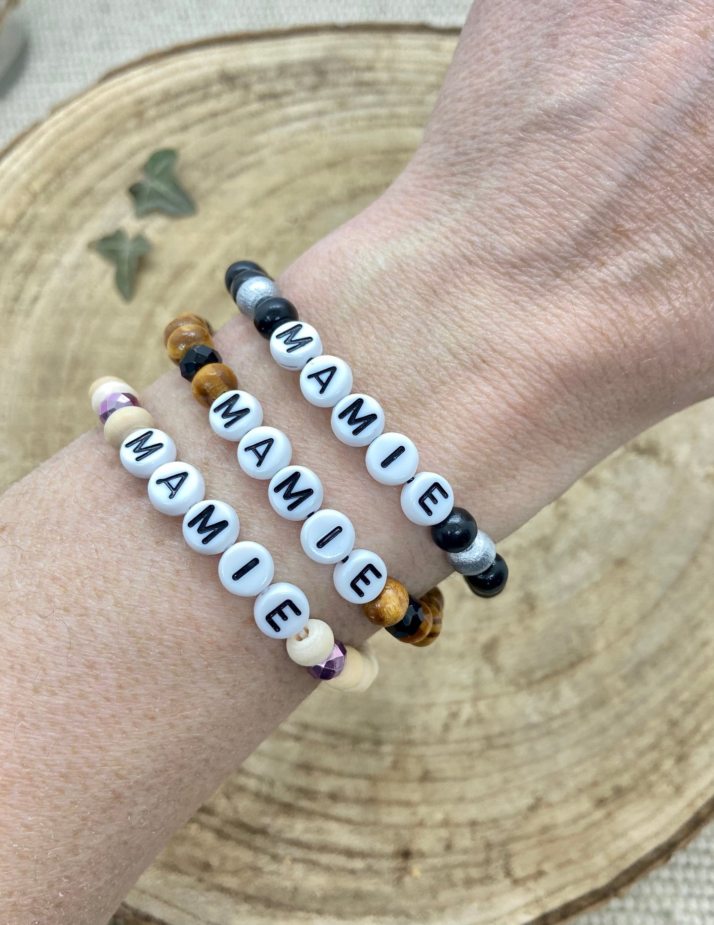 Bracelet en bois cadeau mamie grand mère