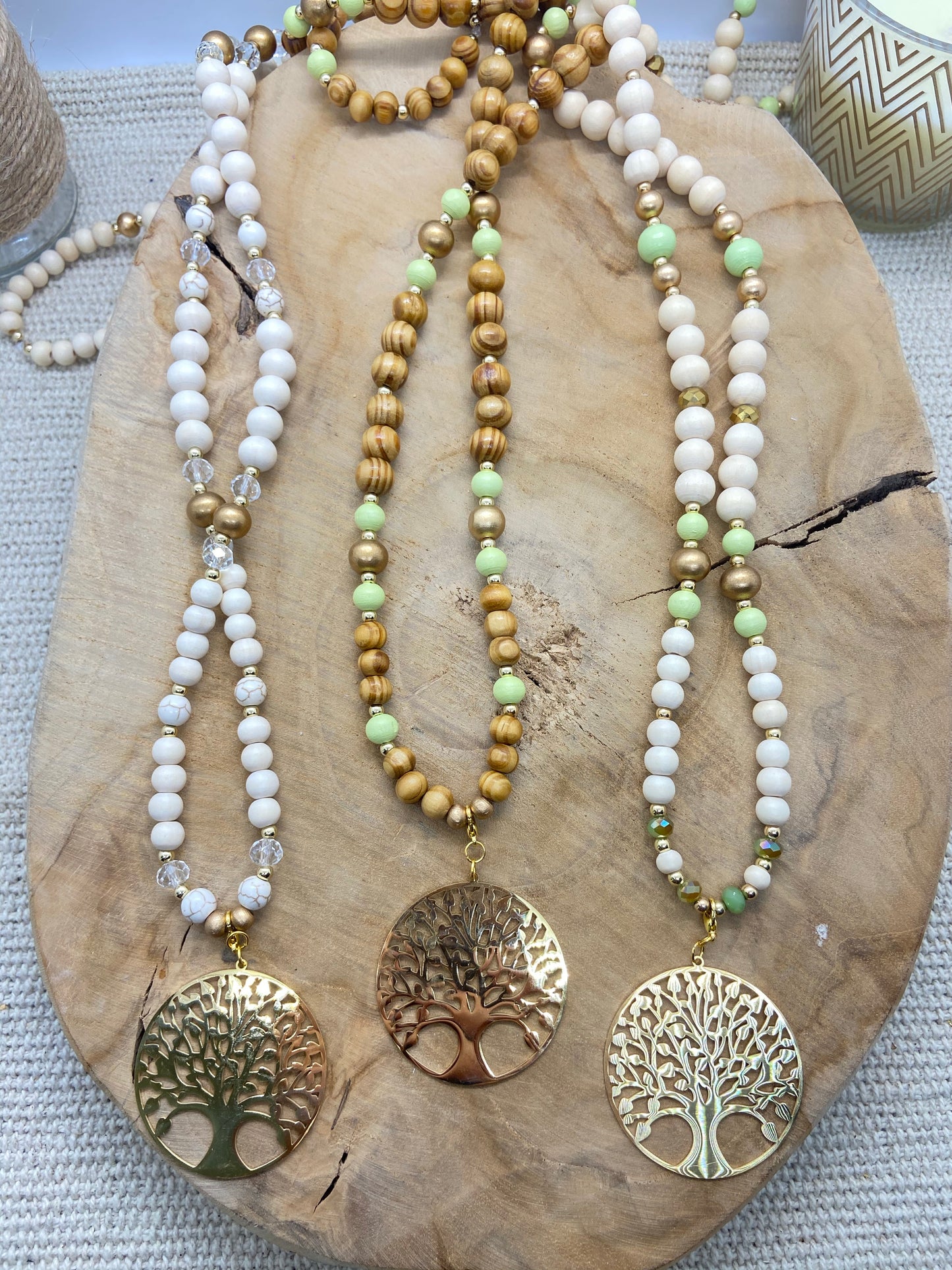 sautoir bohème chic pendentif arbre de vie doré