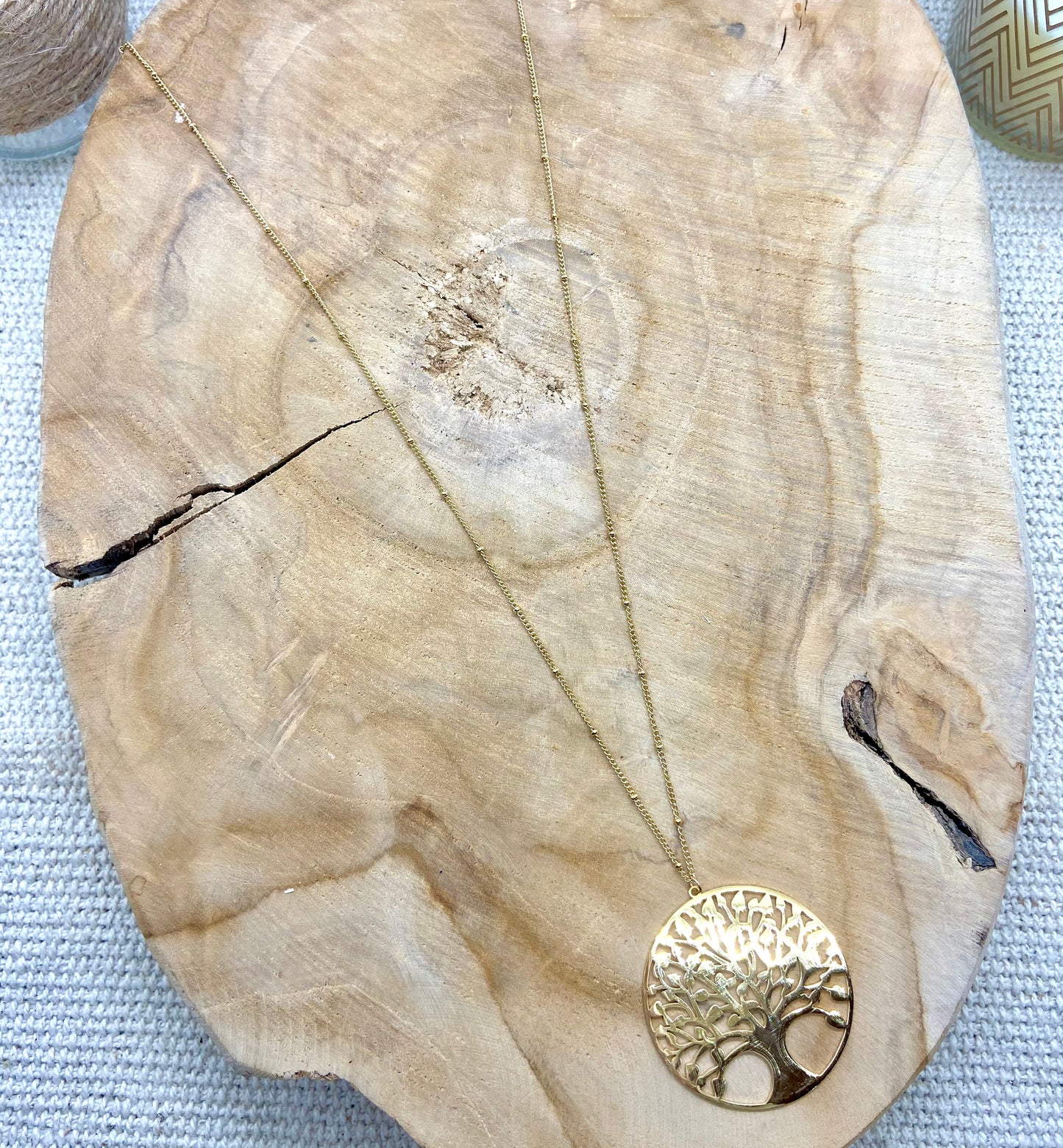 sautoir bohème chic pendentif arbre de vie doré