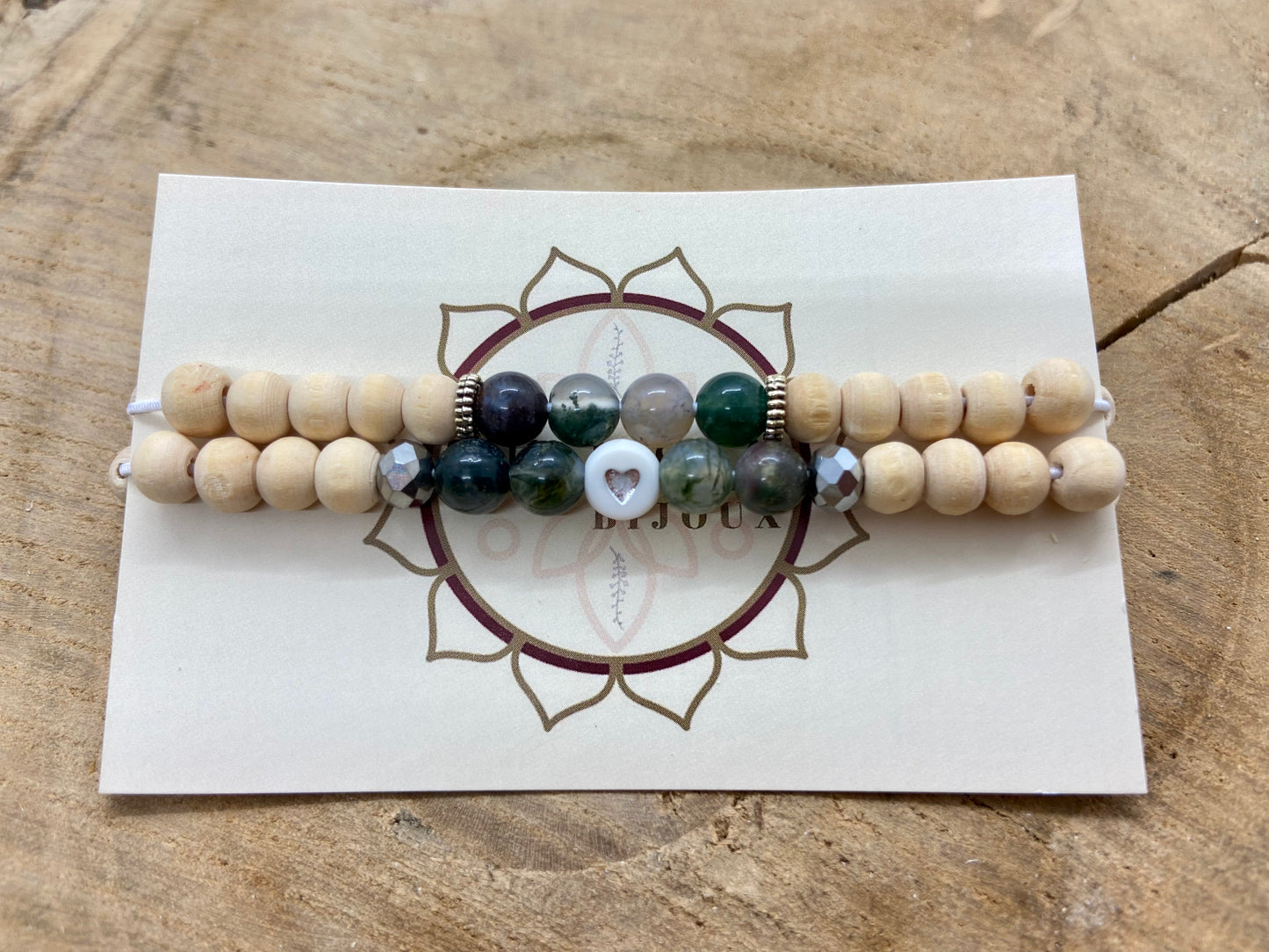 Duo de bracelets Agate Indienne et bois
