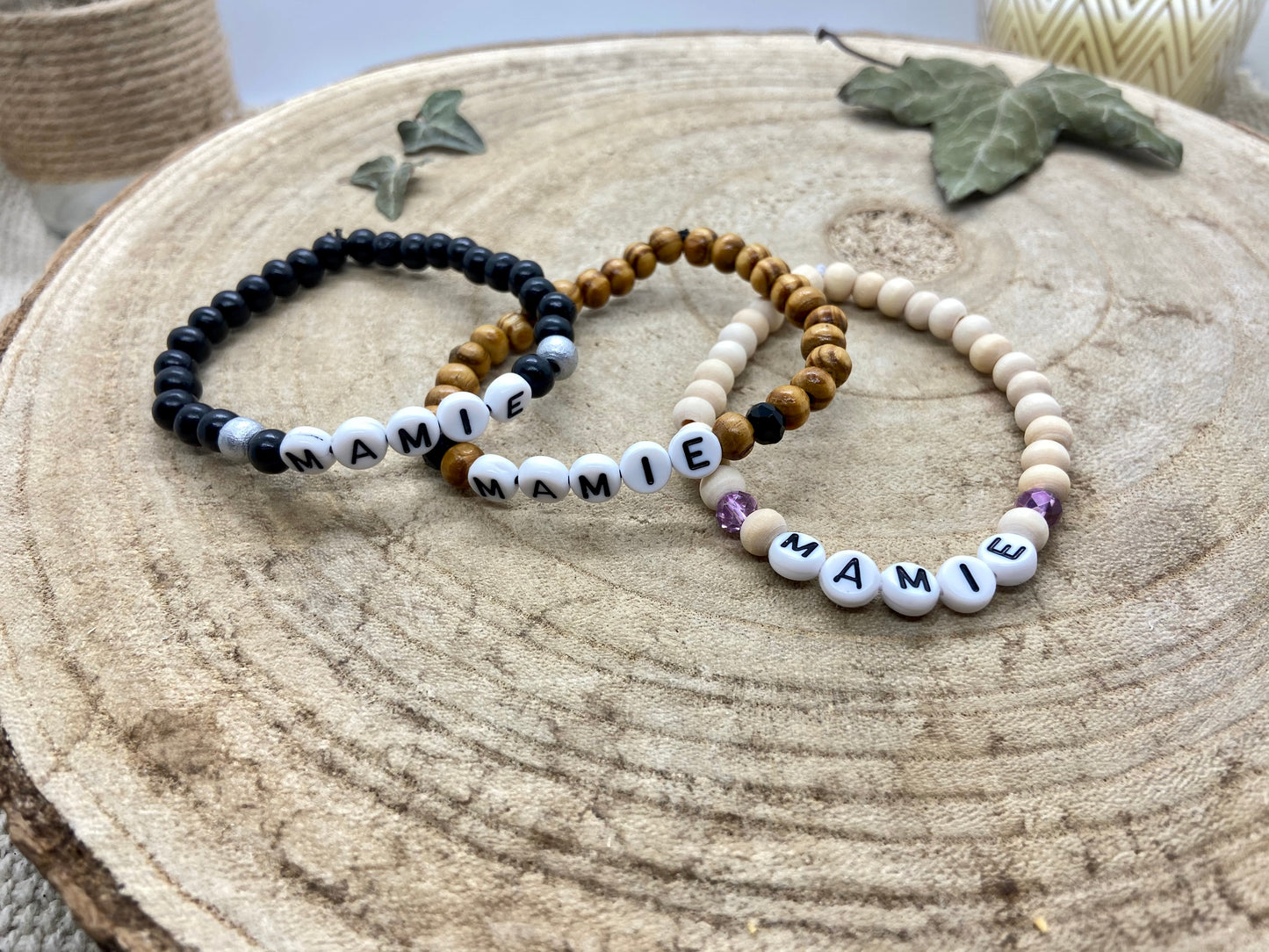 Bracelet en bois cadeau mamie grand mère