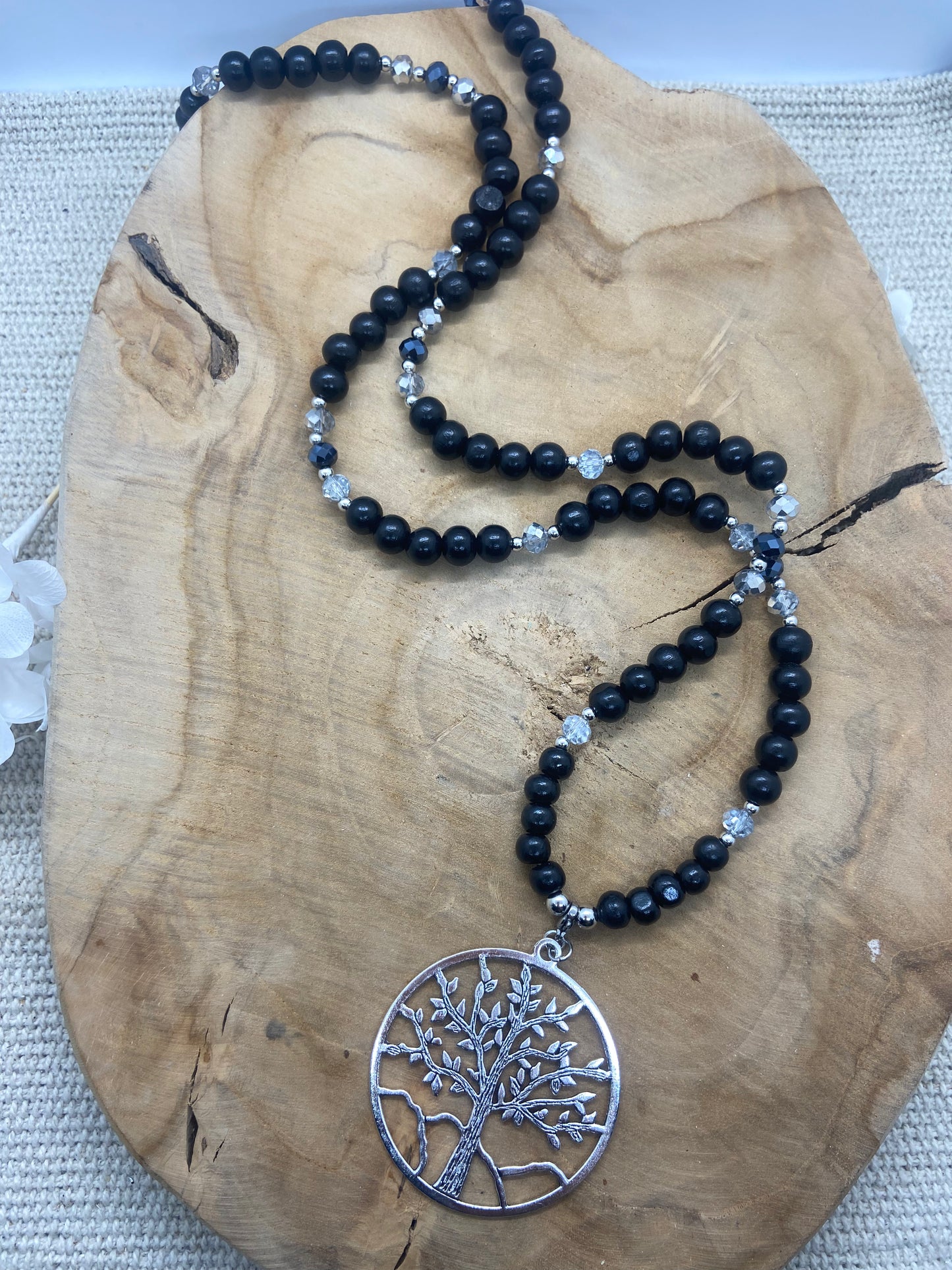 Sautoir pendentif Arbre de Vie argenté