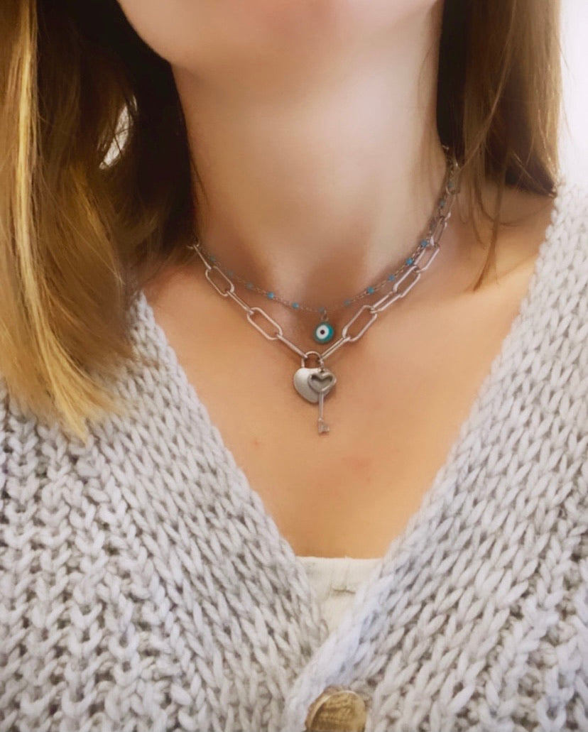 Chaîne gros maillons raz du cou pendentif Cadenas