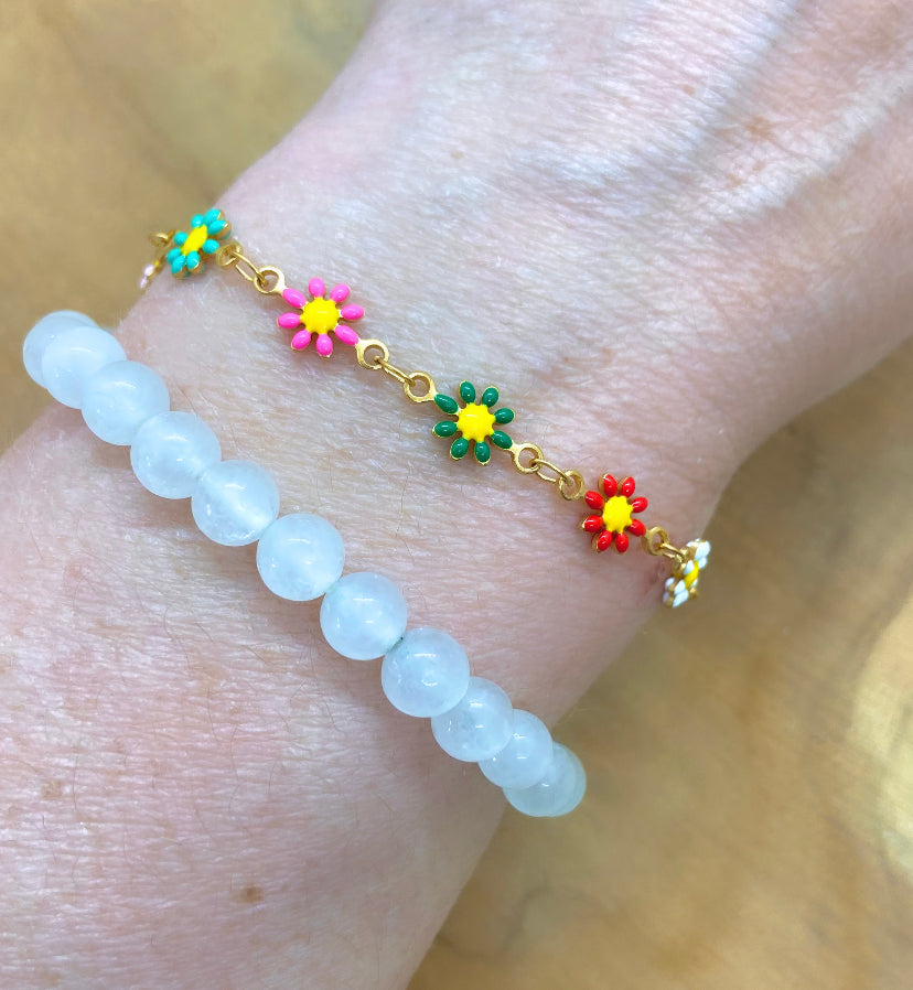 Collection de bijoux acier inoxydable fleurs multicolores