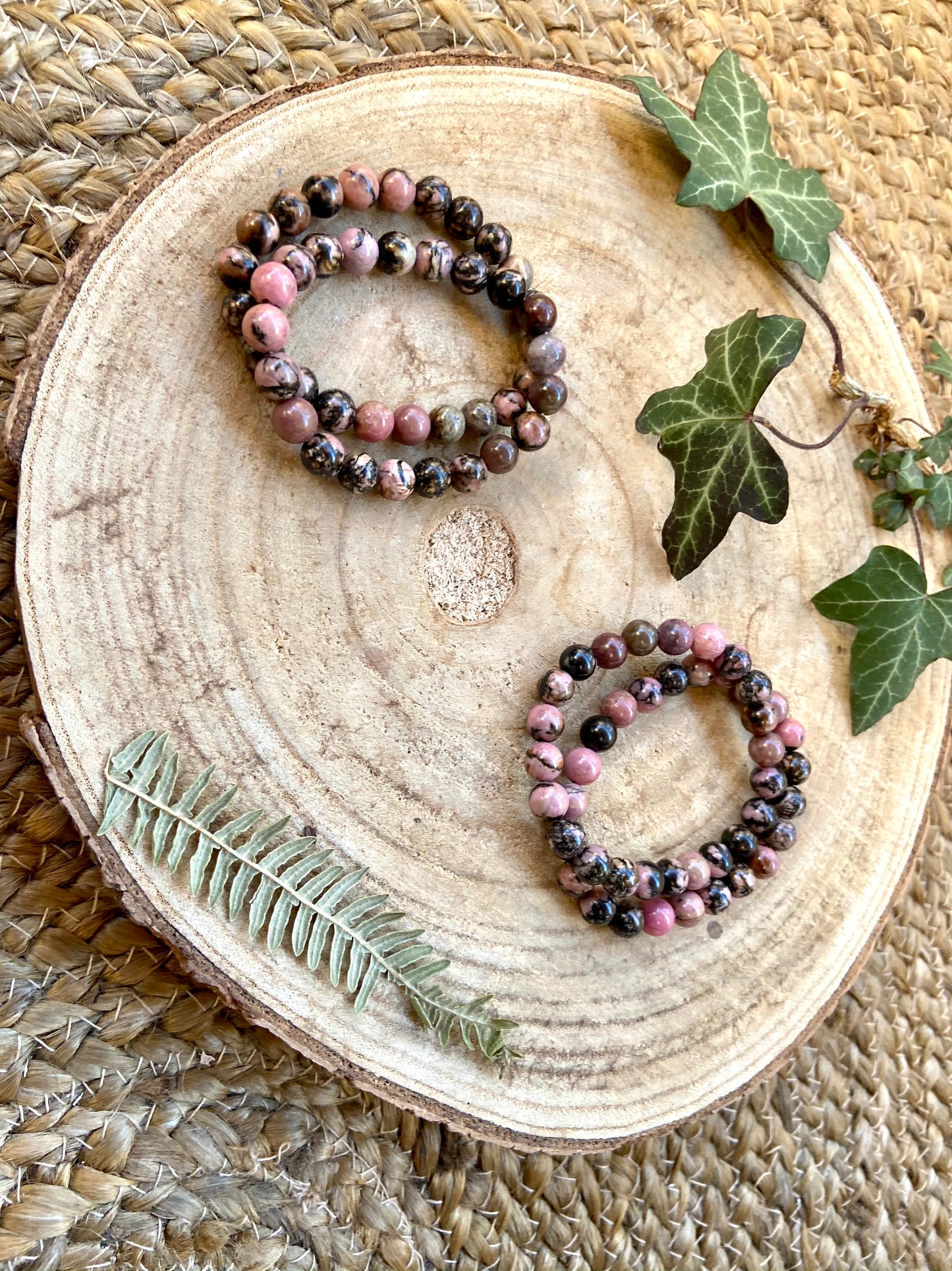Bracelet en pierre naturelle Rhodonite rose