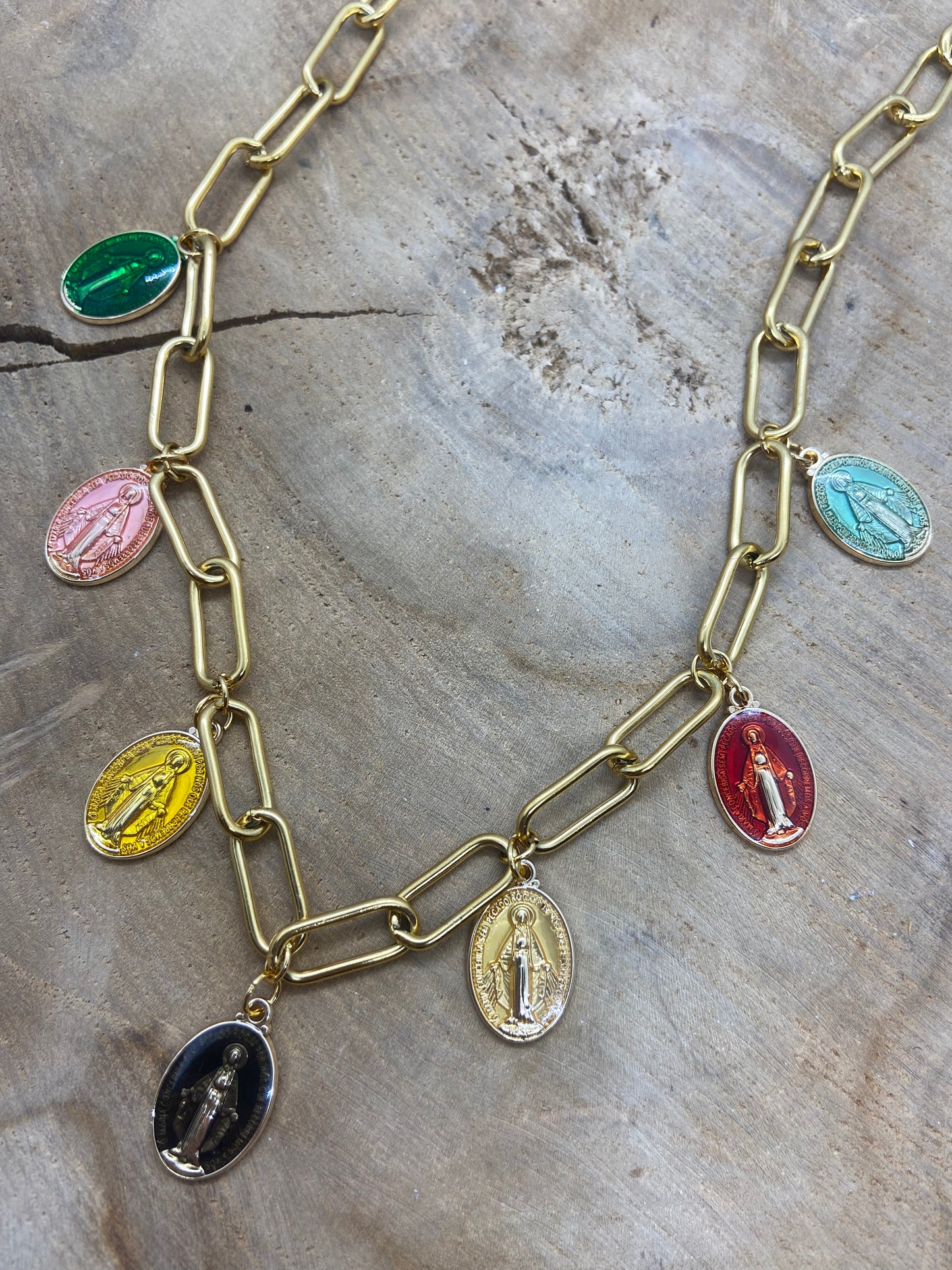 Collier Madone Colorées Acier Inoxydable doré