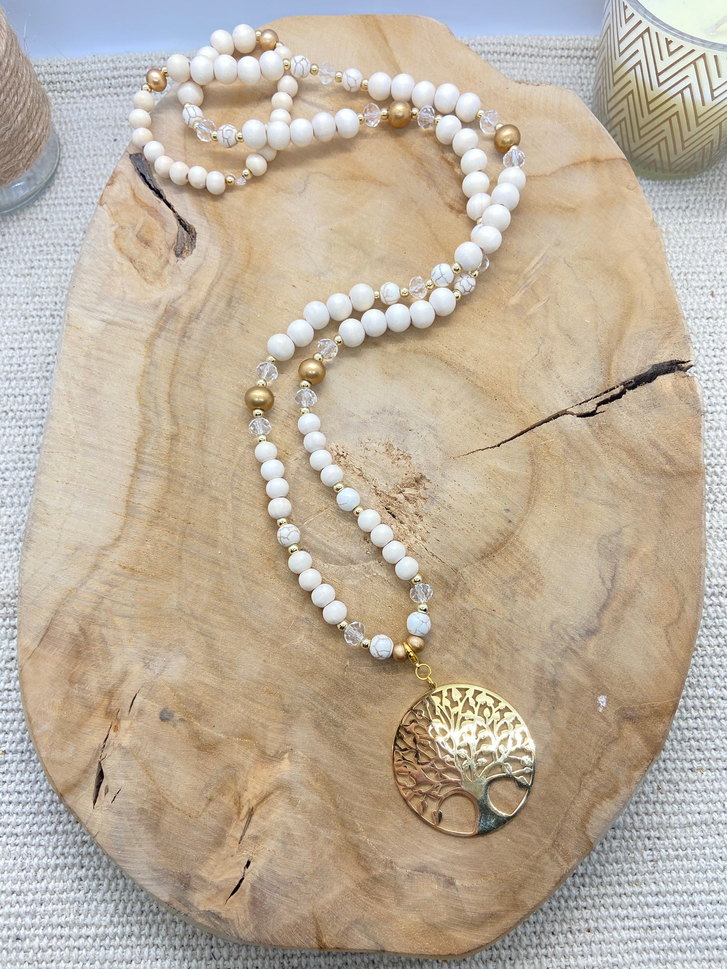 sautoir bohème chic pendentif arbre de vie doré