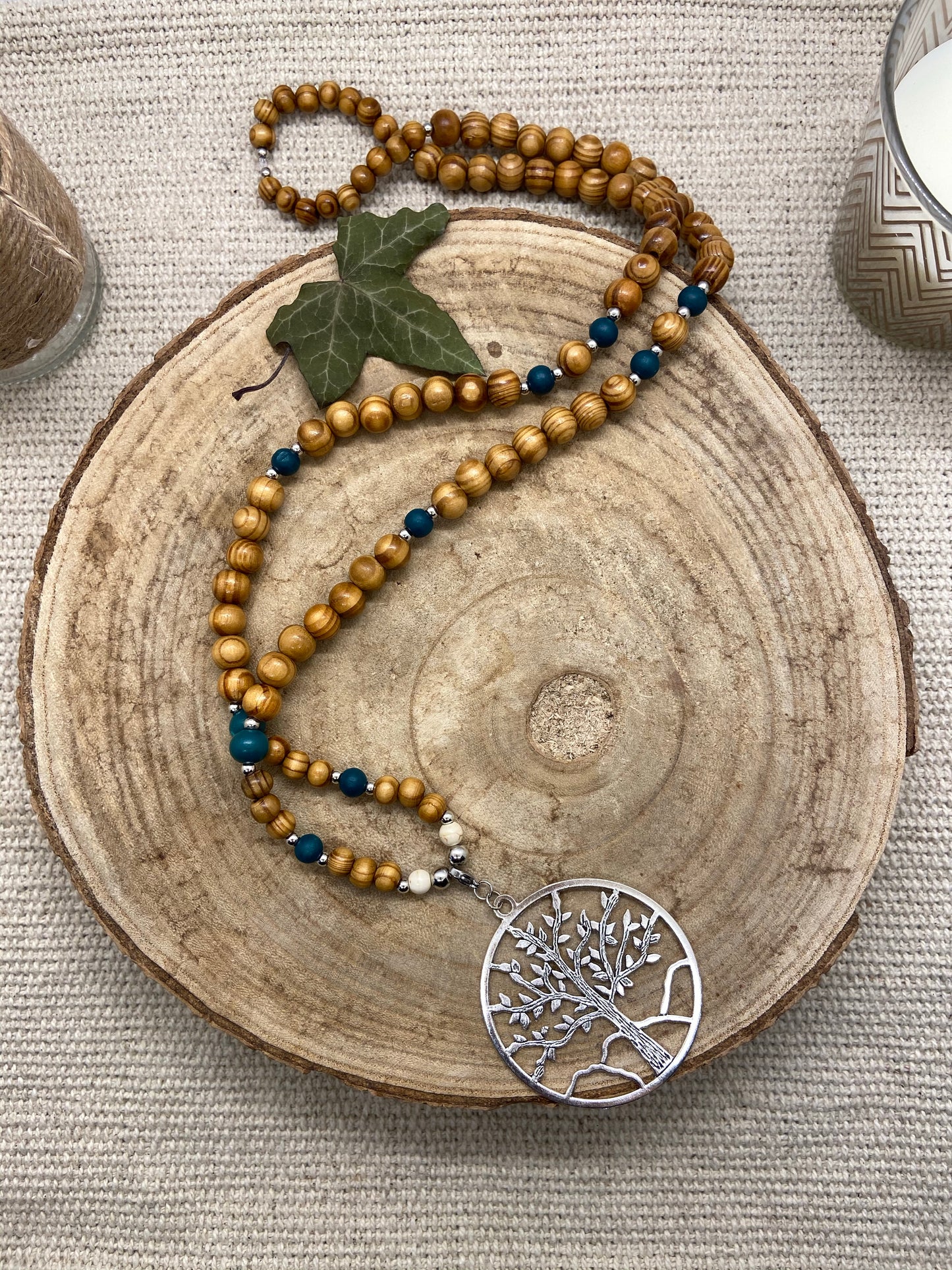 Sautoir en bois boho chic pendentif Arbre de Vie