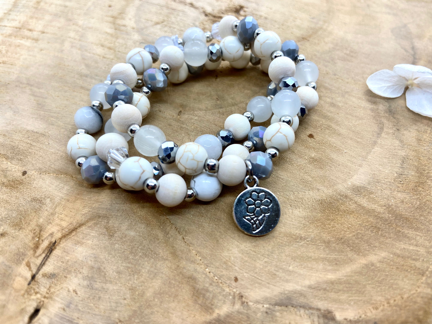 Bracelets en Verre, Agate Bois et Howlite