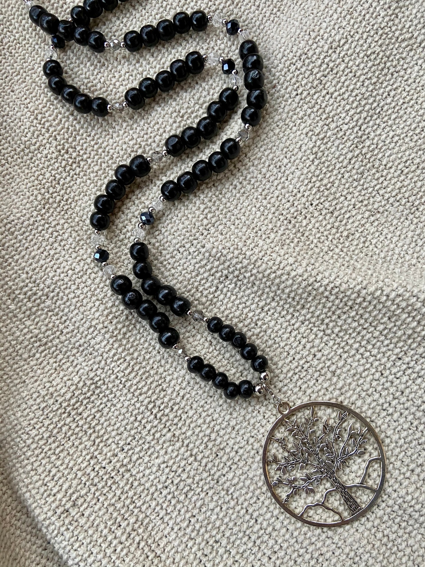 Sautoir pendentif Arbre de Vie argenté