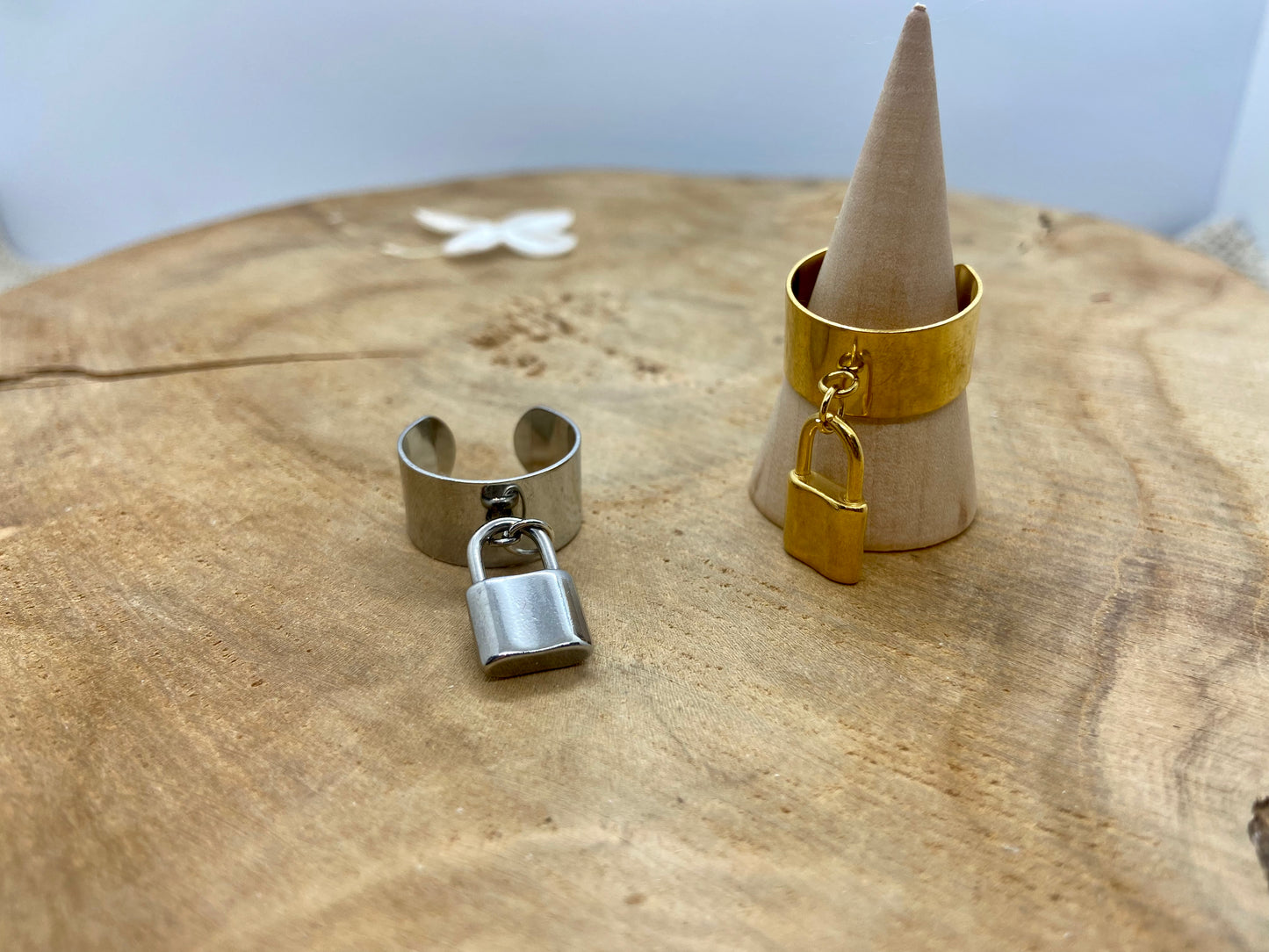 Bagues réglables acier inoxydable breloque Cadenas