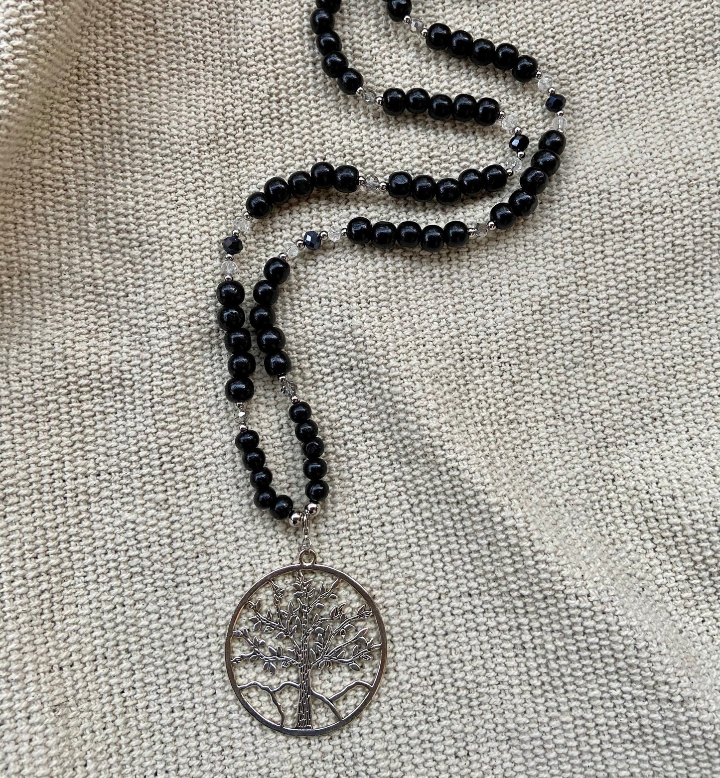 Sautoir pendentif Arbre de Vie argenté