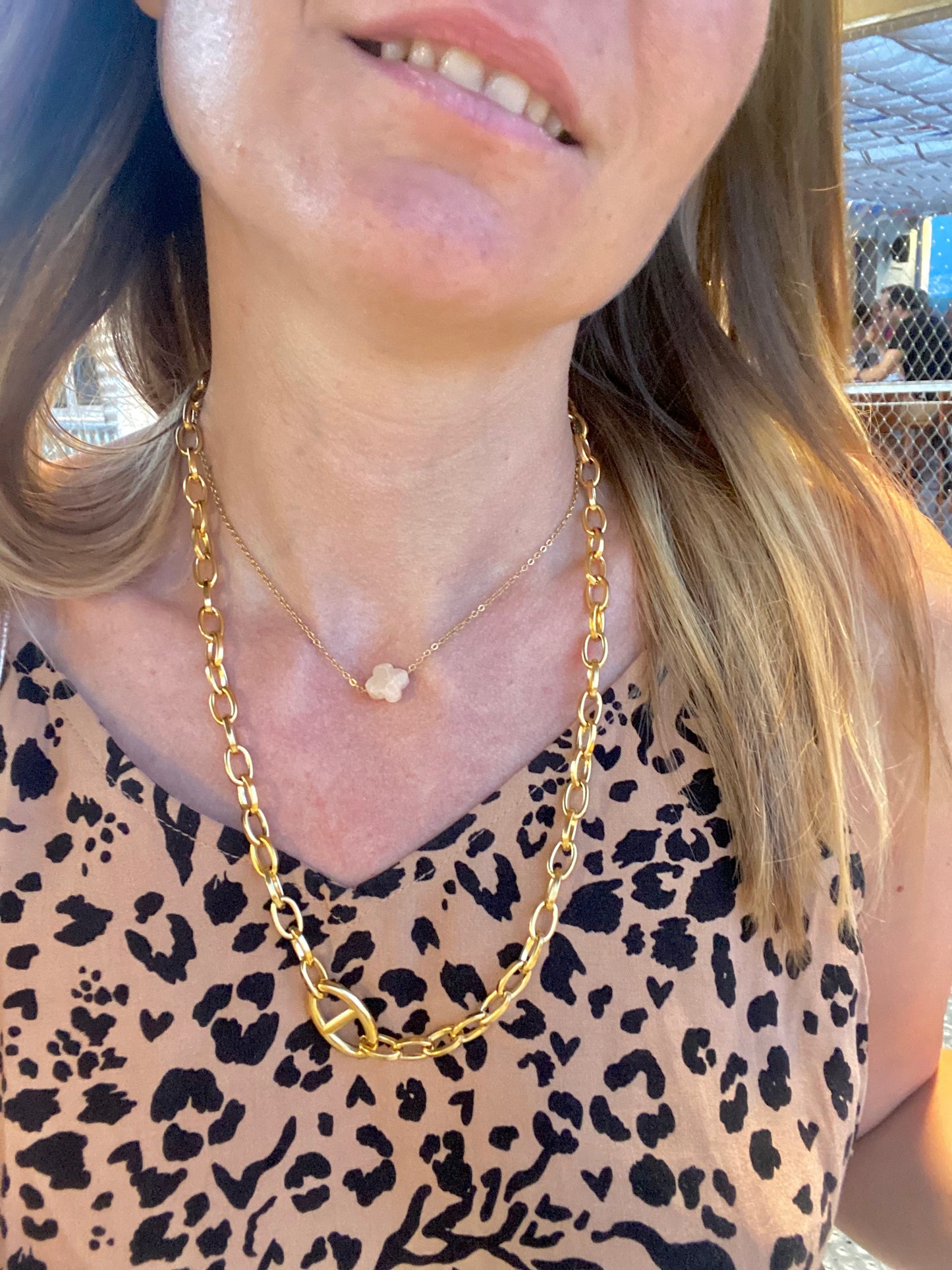 Collier grosse chaîne acier inoxydable et pendentif accroche foulard inox