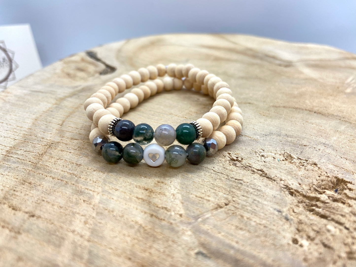 Duo de bracelets Agate Indienne et bois