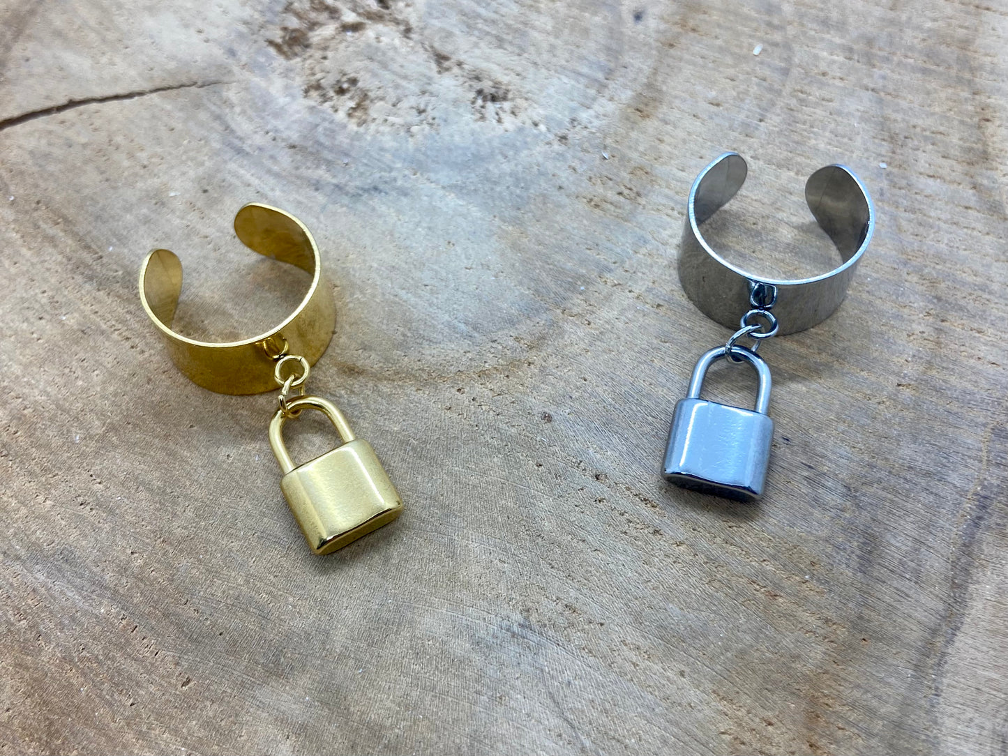 Bagues réglables acier inoxydable breloque Cadenas