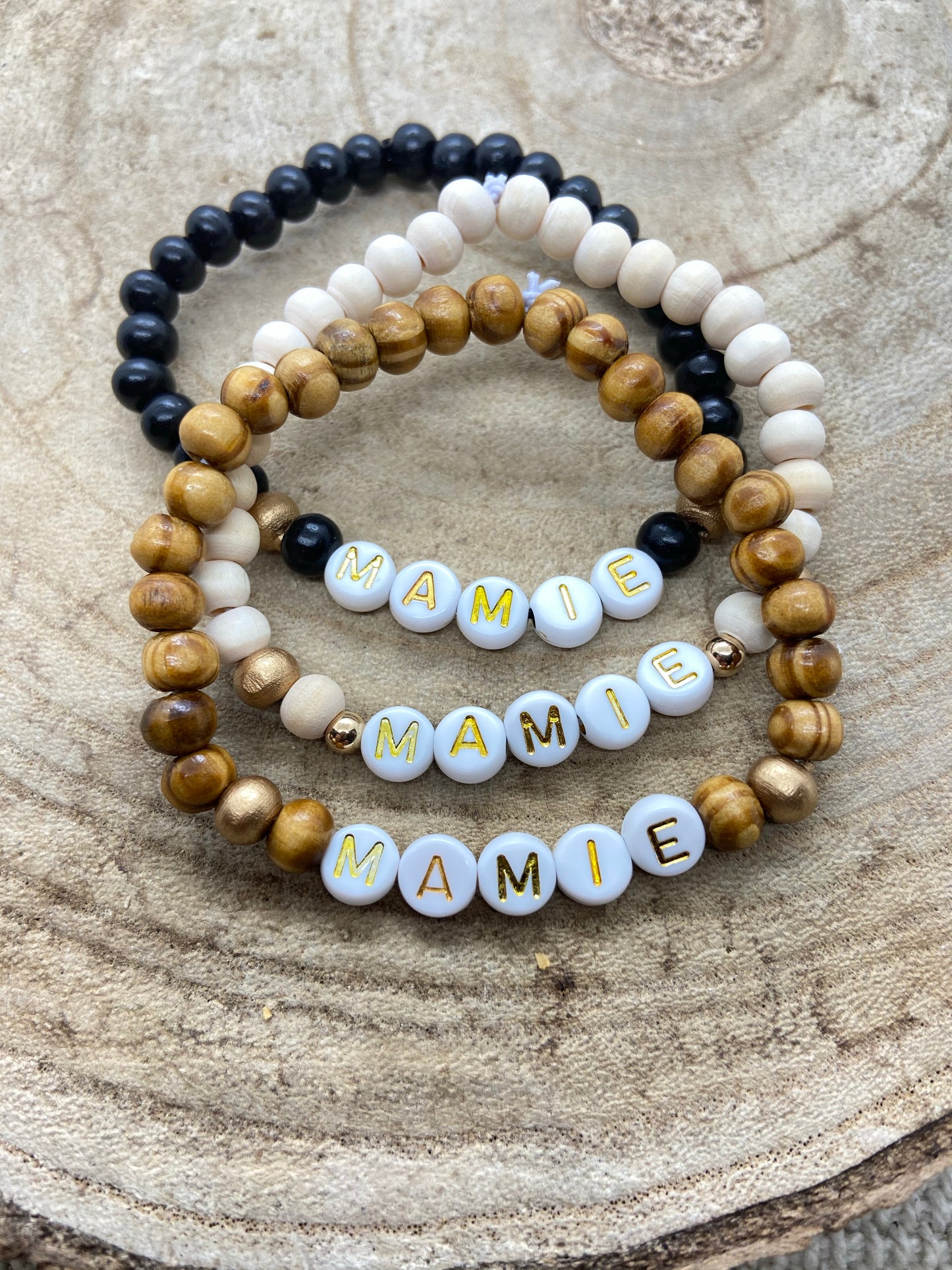 Bracelet en bois cadeau mamie grand mère