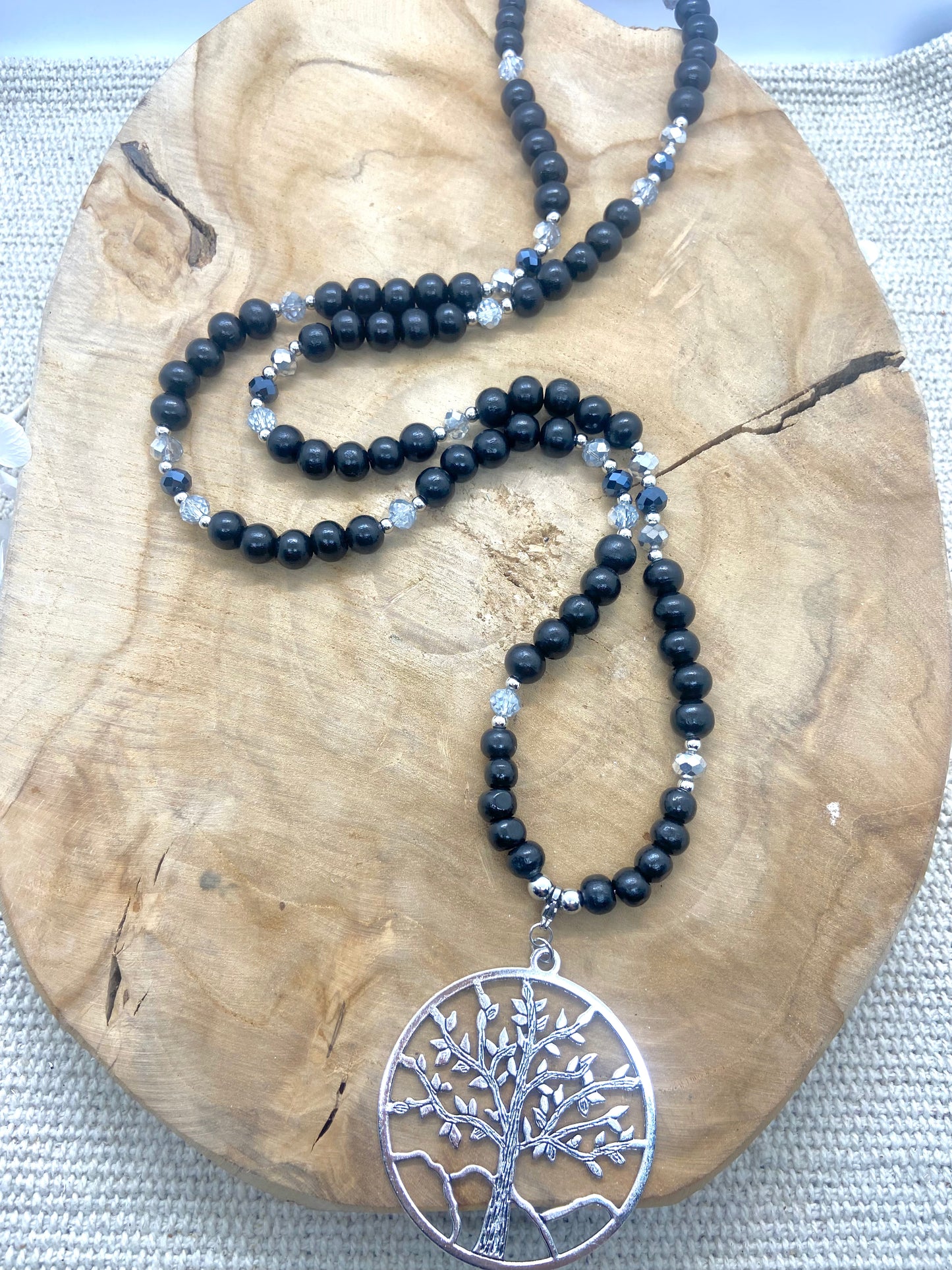 Sautoir pendentif Arbre de Vie argenté