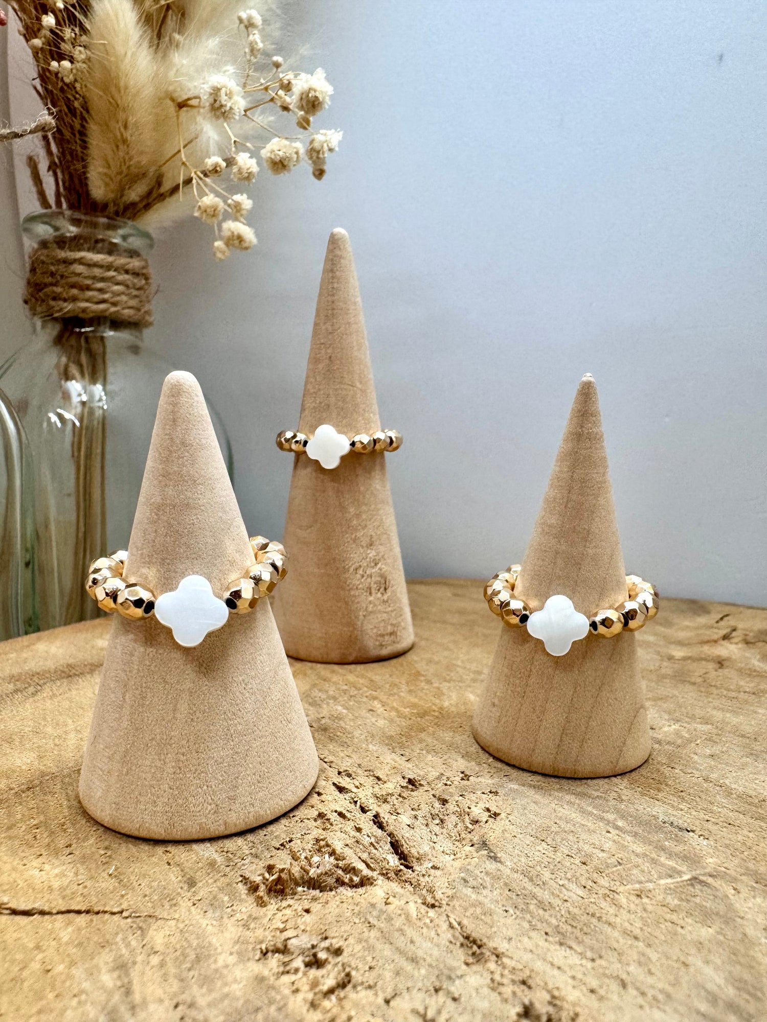 Bagues en Perles ou Pierres Naturelles Élastiques et Ajustables