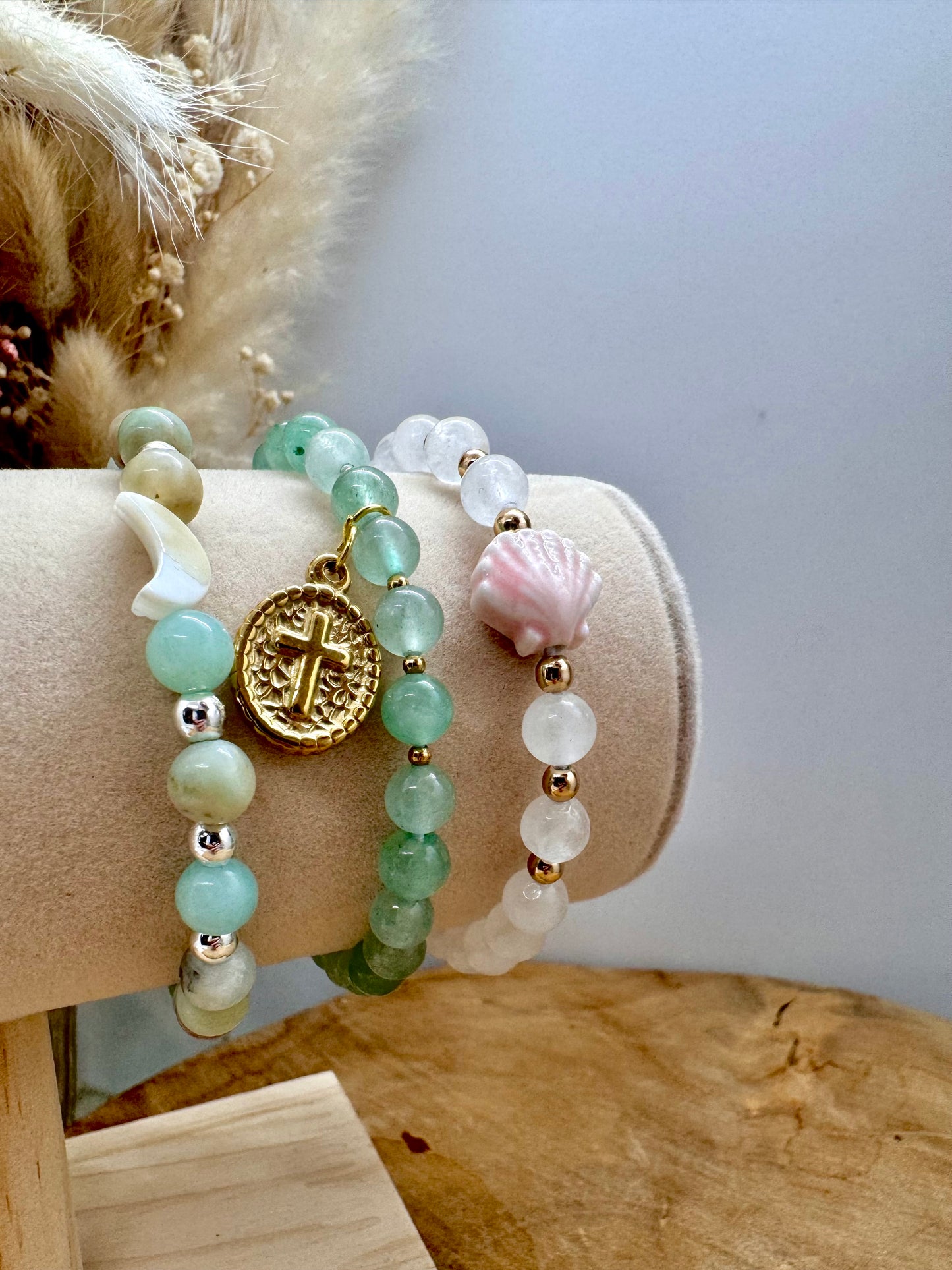 🌊 Trio de bracelets d’été – pierres naturelles & breloques marines