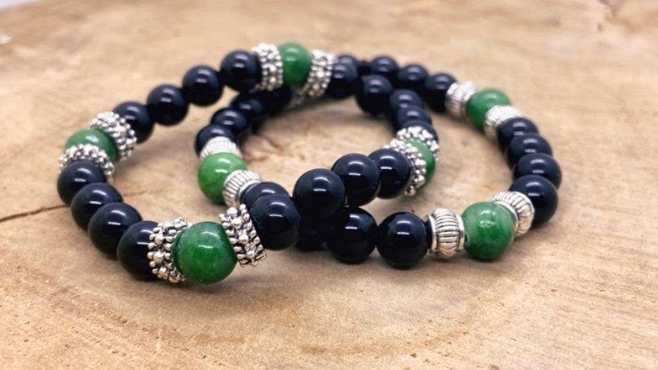 Bracelets en pierre naturelle Onyx et Jade Verte