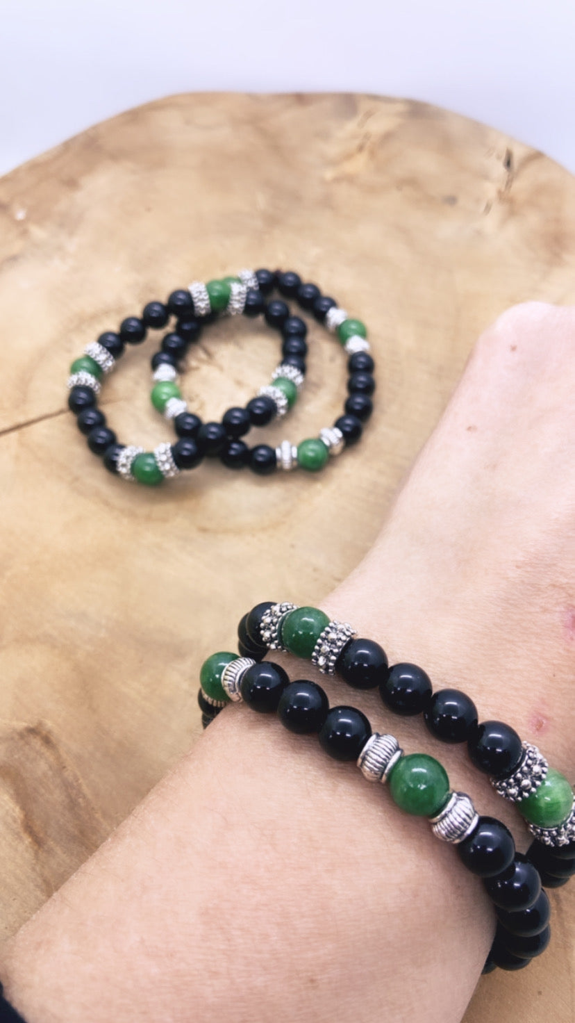 Bracelets en pierre naturelle Onyx et Jade Verte