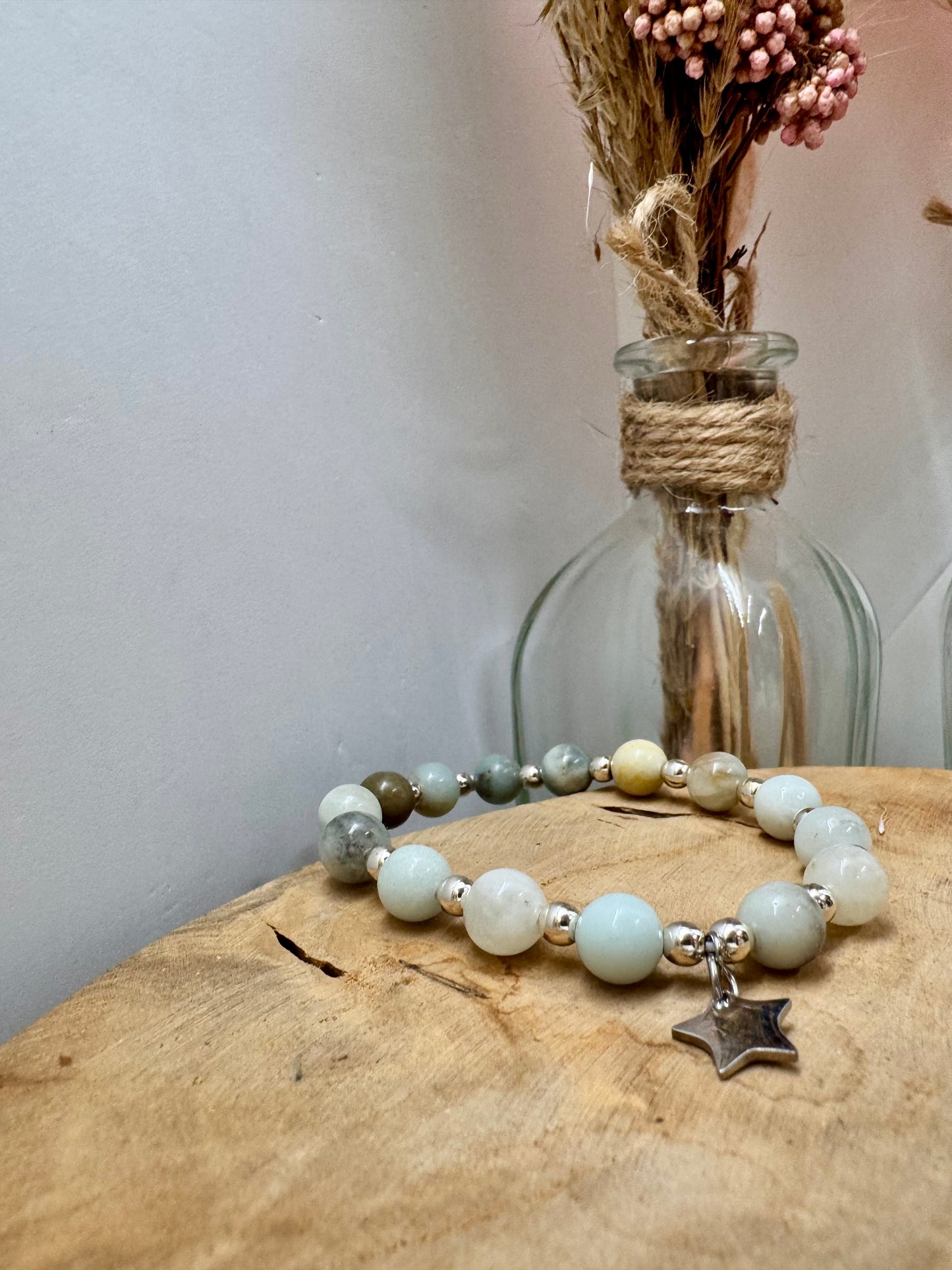 Bracelet en Amazonite véritable et breloques bohème en acier inoxydable
