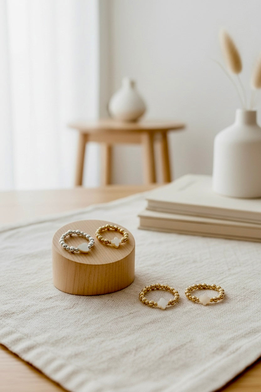 Bagues élastiques en perles rondes en acier inoxydable & nacre