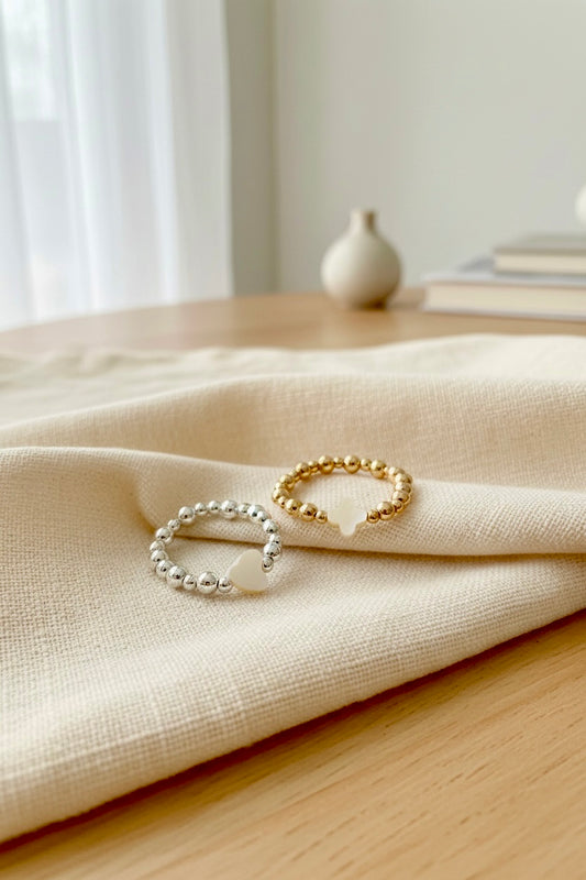 Bagues élastiques en perles rondes en acier inoxydable & nacre