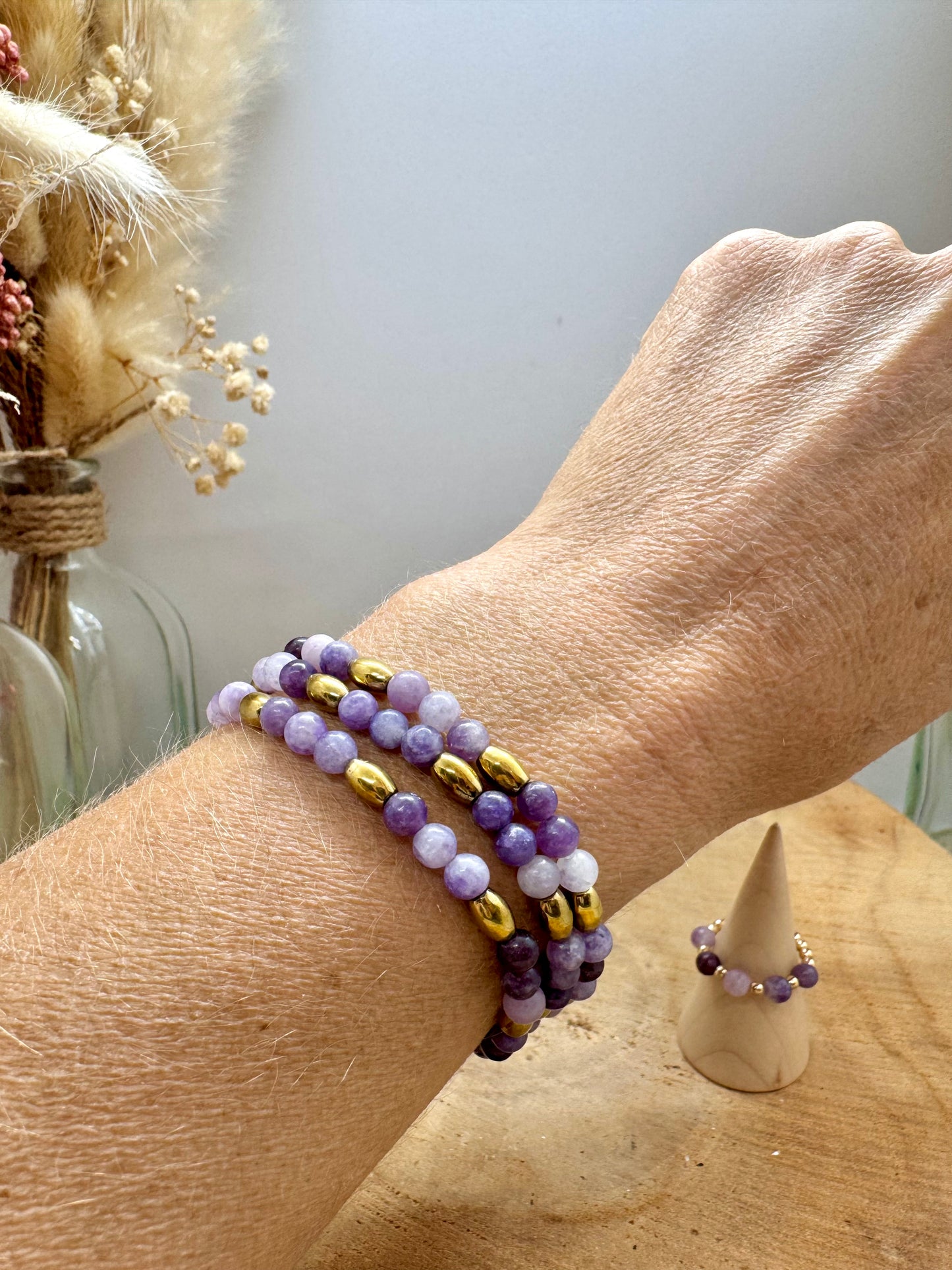 Collection bracelets et bagues fines – Pierre naturelle & acier inoxydable doré