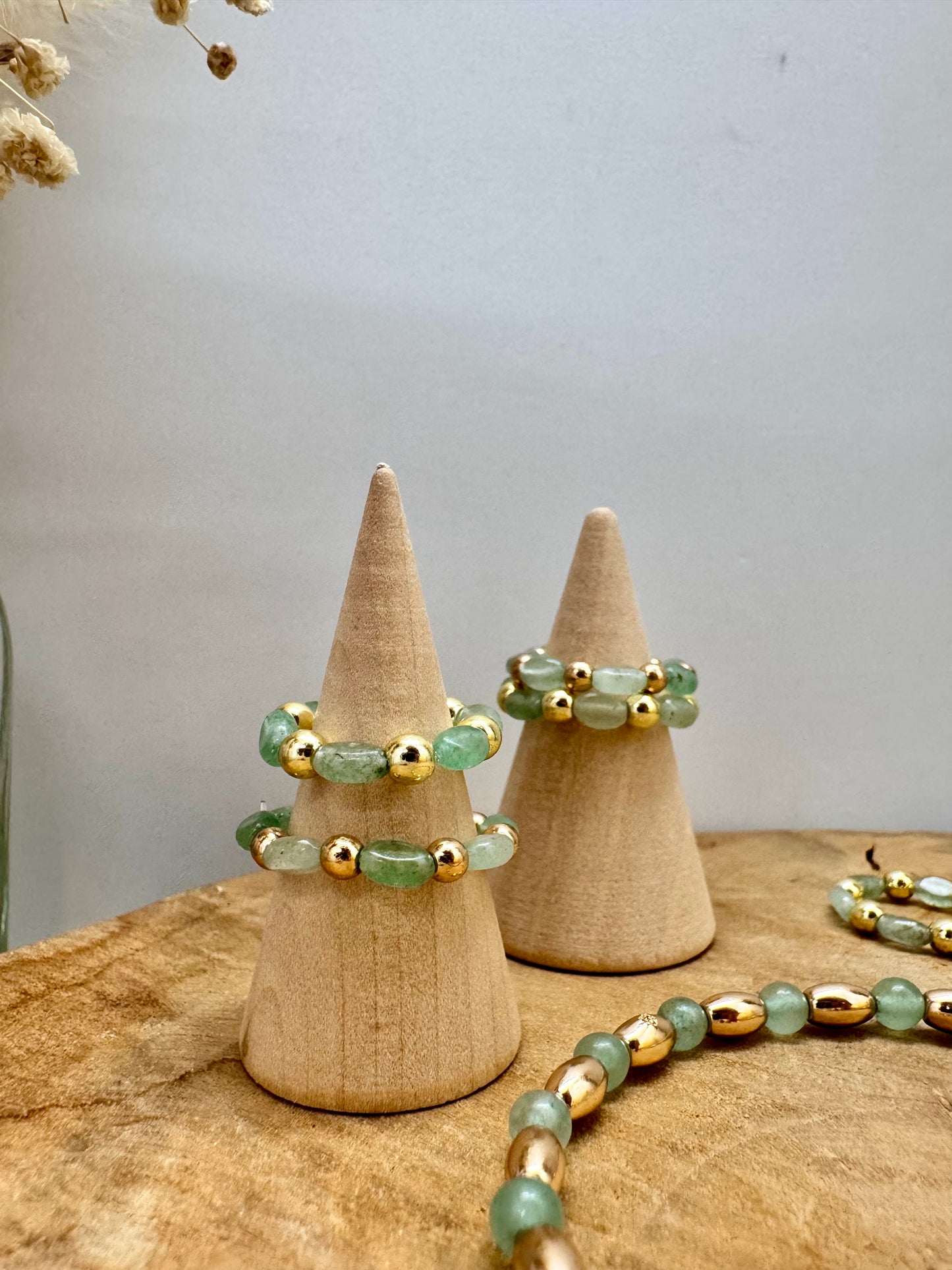 Collection de bijoux Délicats et fins en Aventurine & Hématite dorée – Bague et bracelet assortis