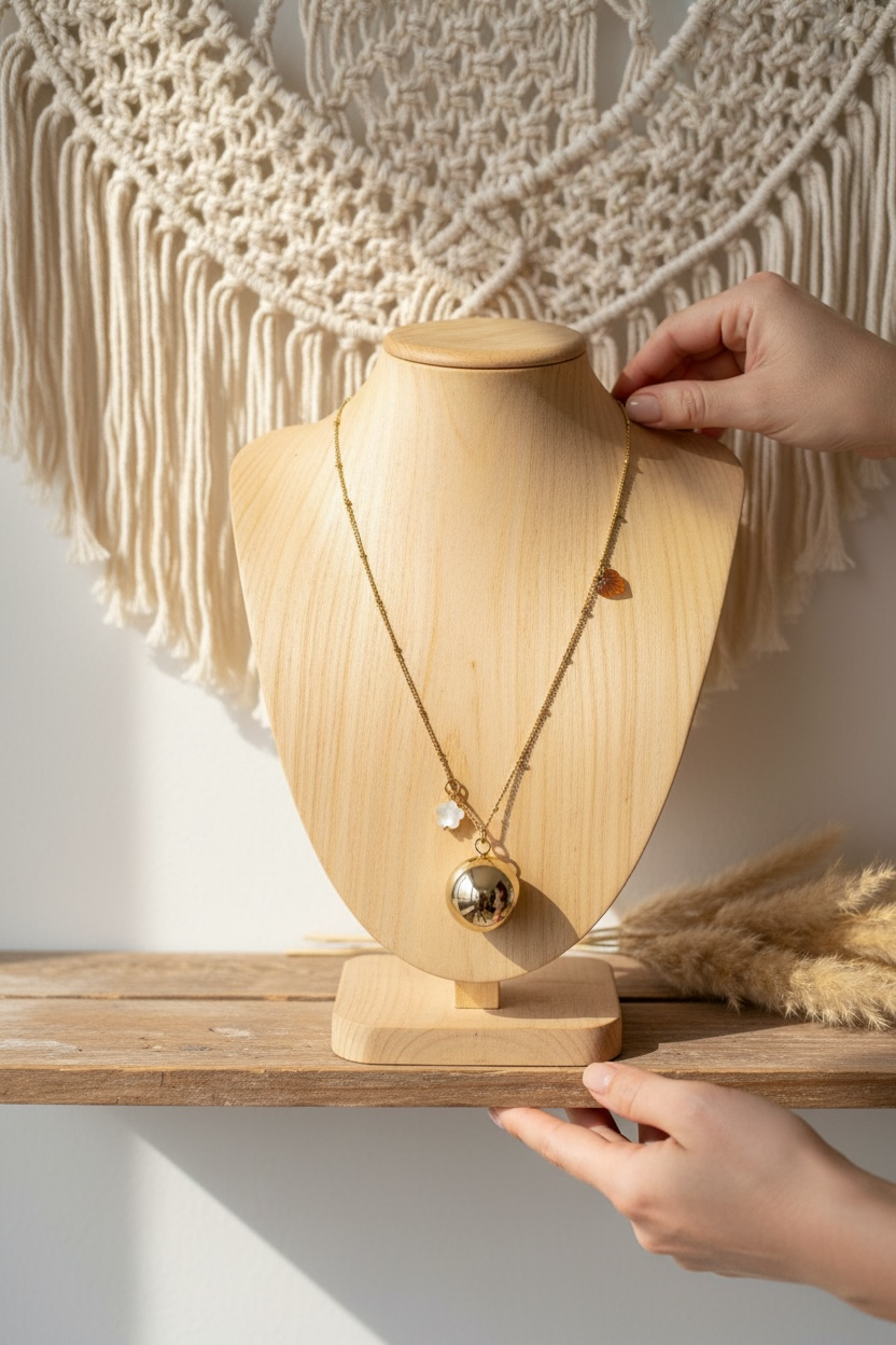 Bola de grossesse Acier Inoxydable doré. Charm en Nacre et Acier inoxydable