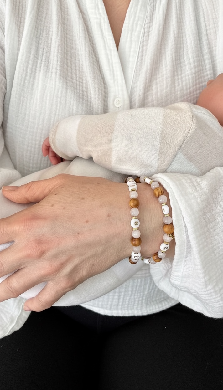 Bracelet d’allaitement en bois & quartz rose