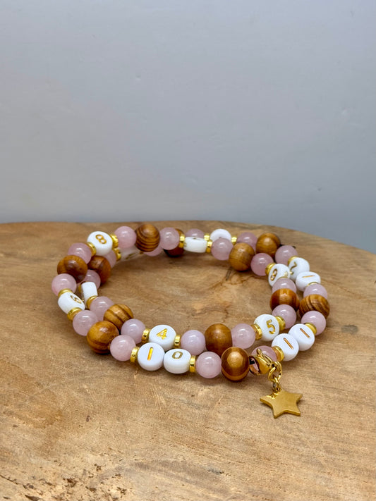 Bracelet d’allaitement en bois & quartz rose
