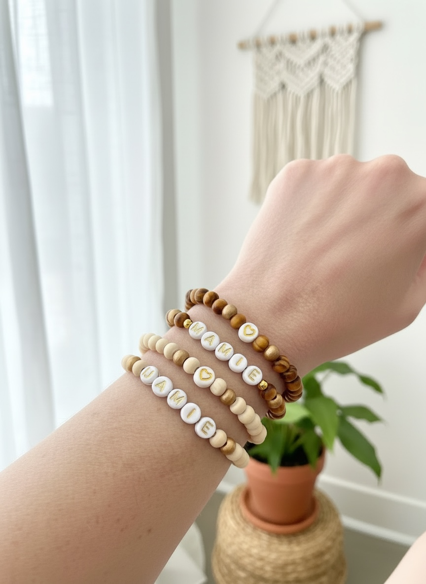 Bracelet en bois cadeau mamie fêtes des grand mères