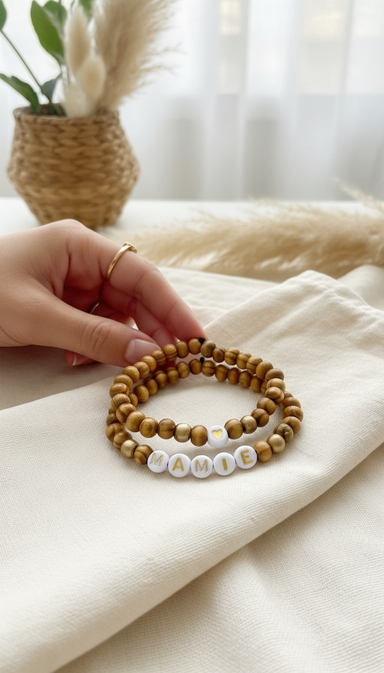 Bracelet en bois cadeau mamie fêtes des grand mères