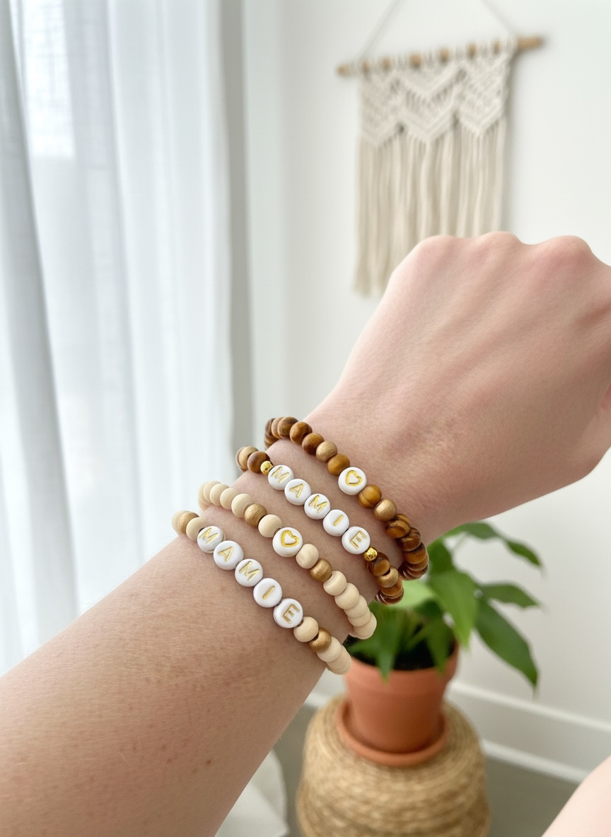 Bracelet en bois cadeau mamie fêtes des grand mères