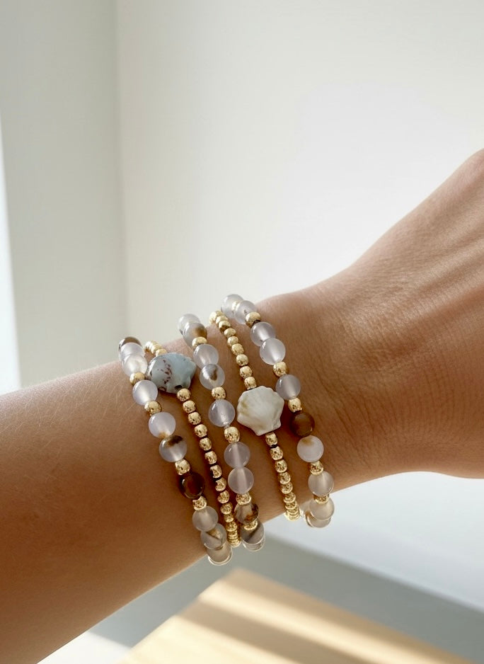 Bracelets d’été en pierres naturelles Agate et Céramique motif coquillage