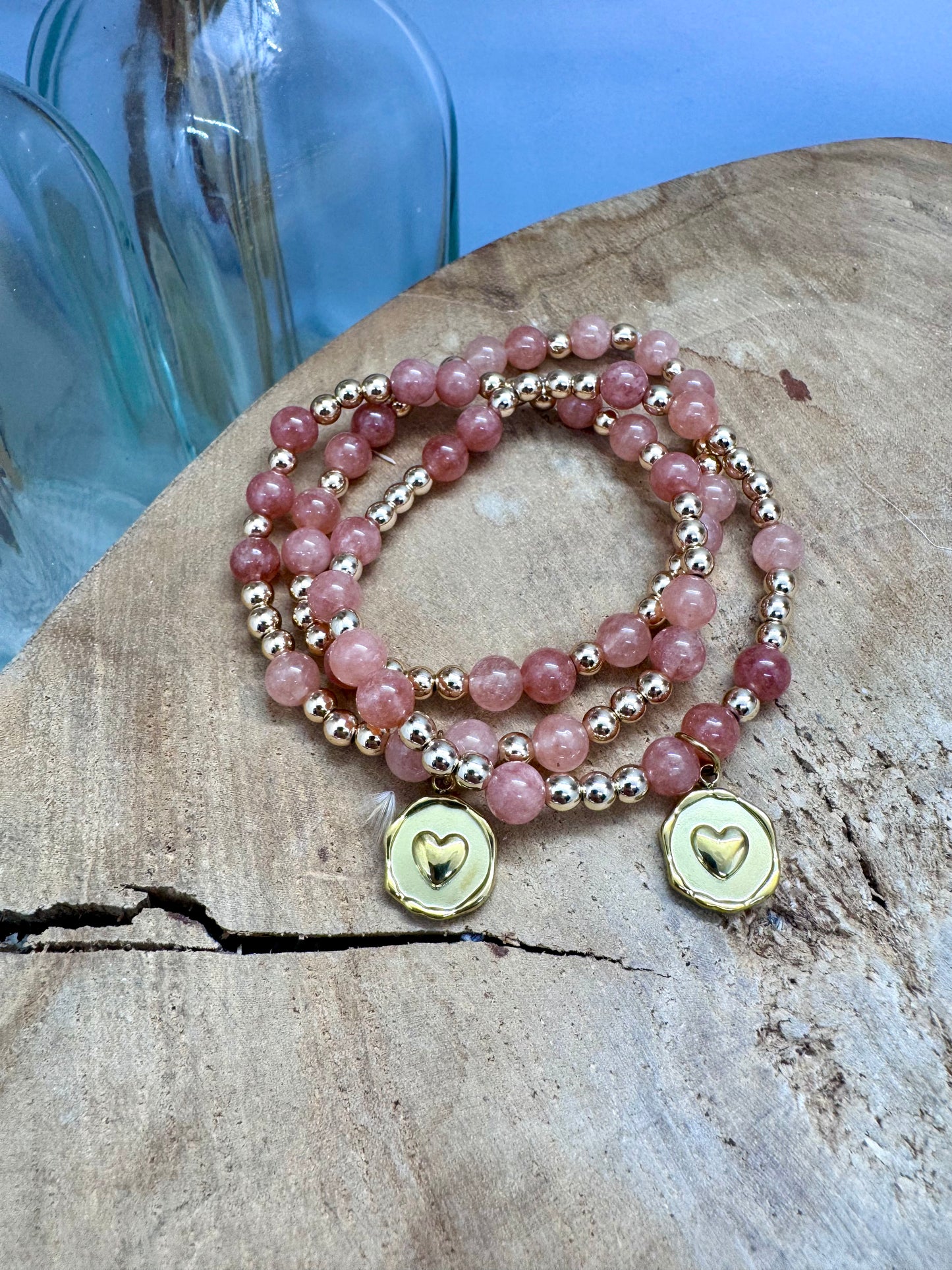 Bracelet en pierre de soleil et hématite dorée – 6 mm