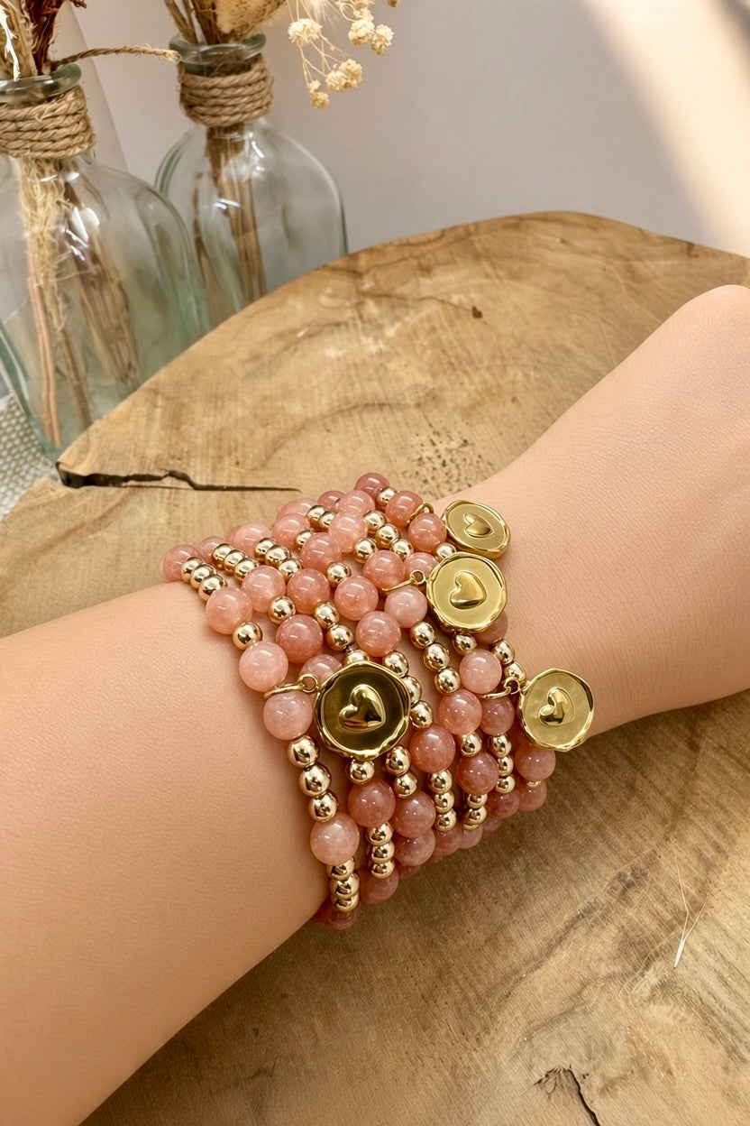 Bracelet en pierre de soleil et hématite dorée – 6 mm