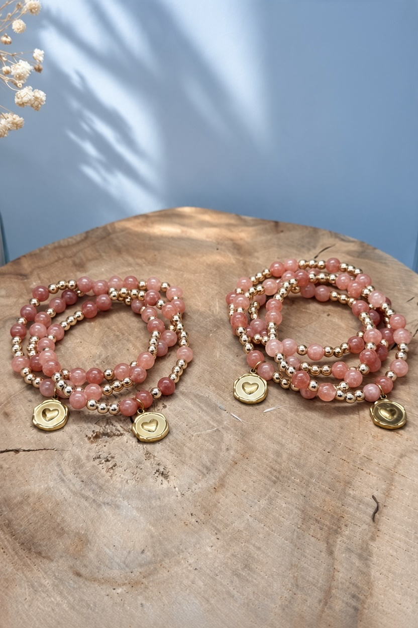 Bracelet en pierre de soleil et hématite dorée – 6 mm