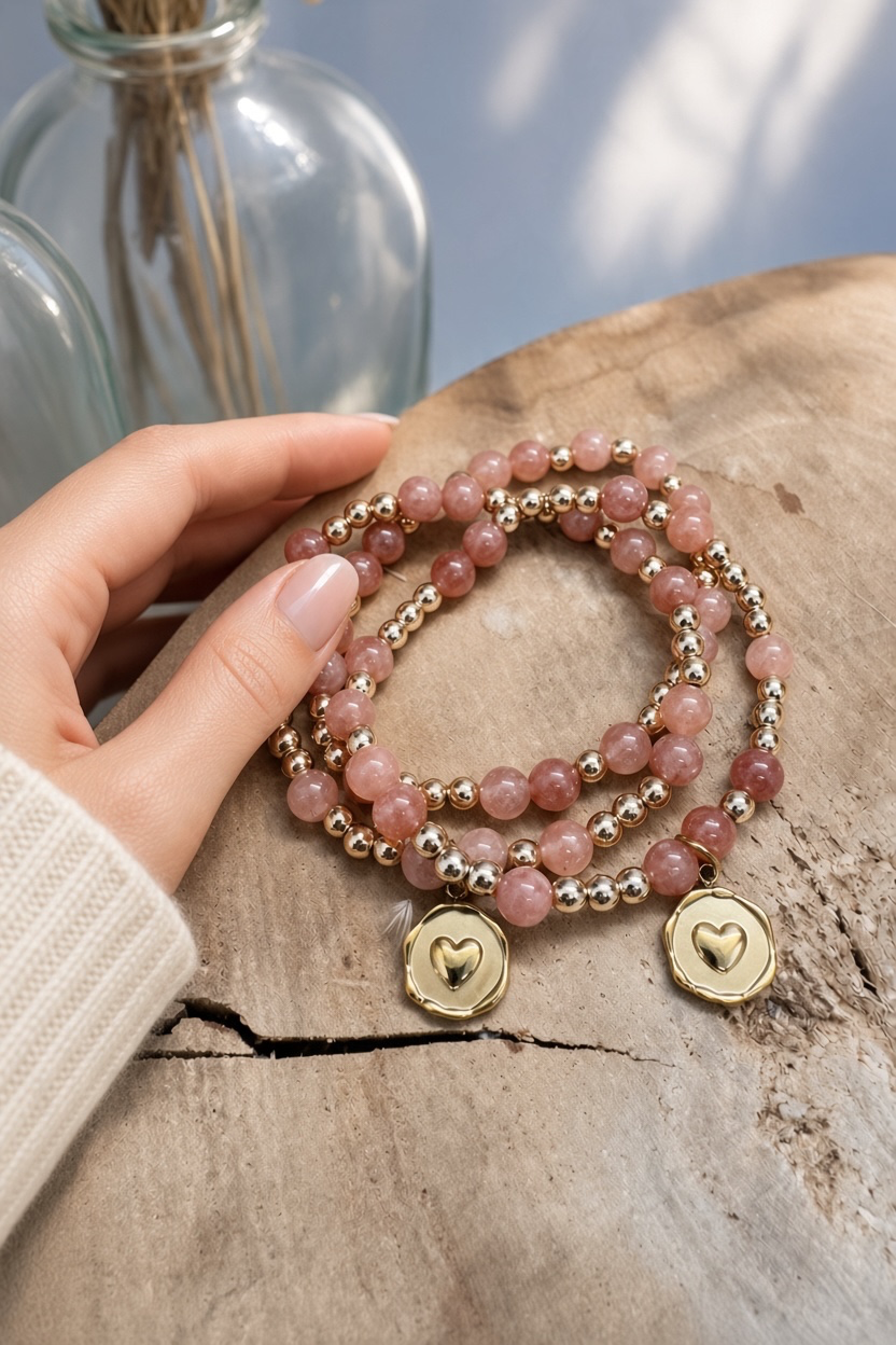 Bracelet en pierre de soleil et hématite dorée – 6 mm