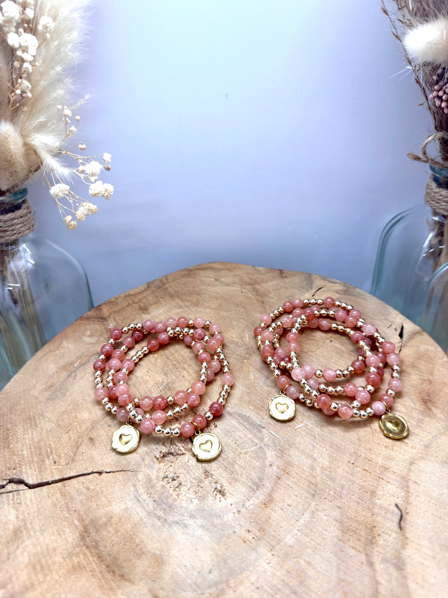 Bracelet en pierre de soleil et hématite dorée – 6 mm