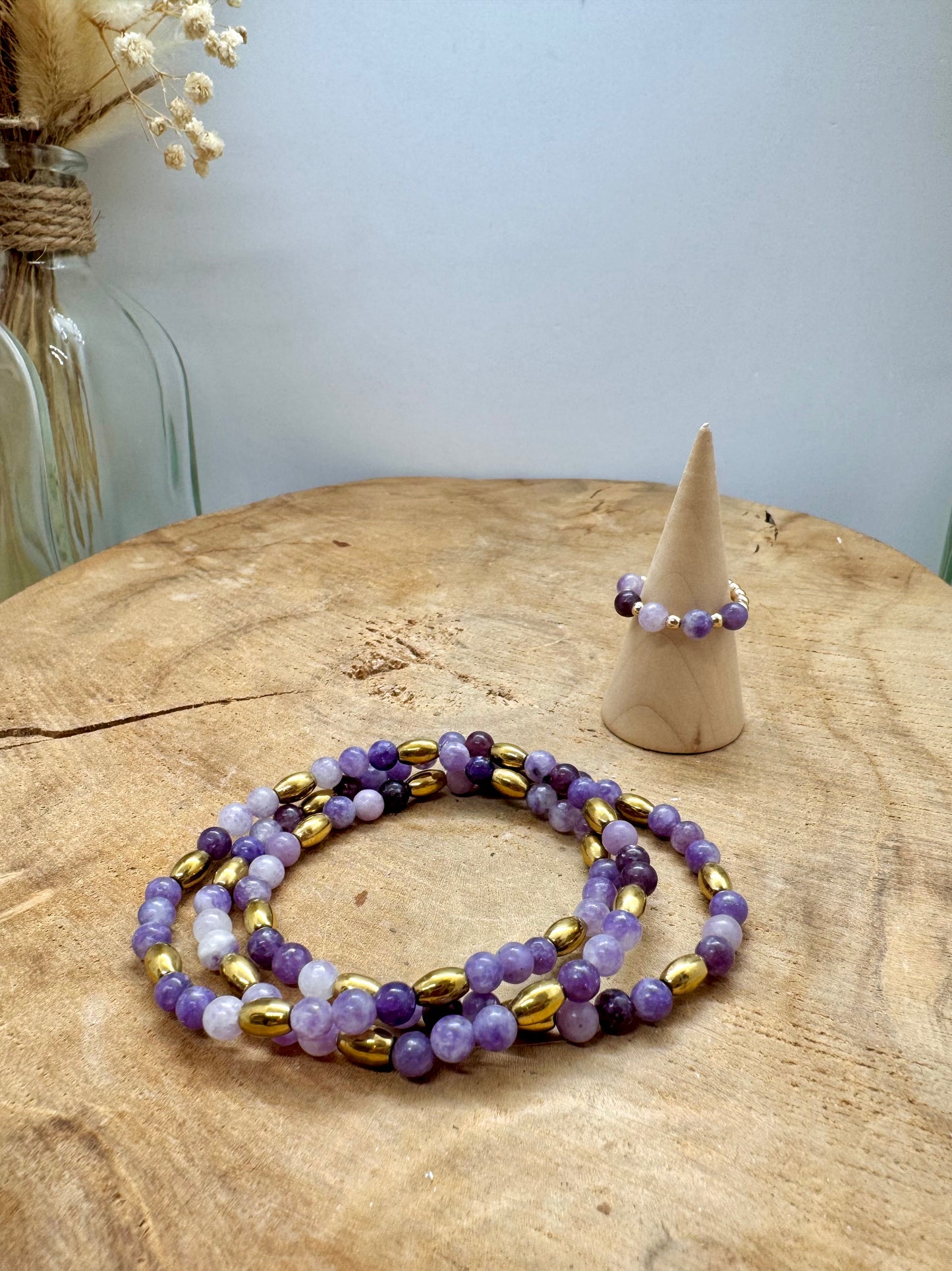 Collection bracelets et bagues fines – Pierre naturelle & acier inoxydable doré