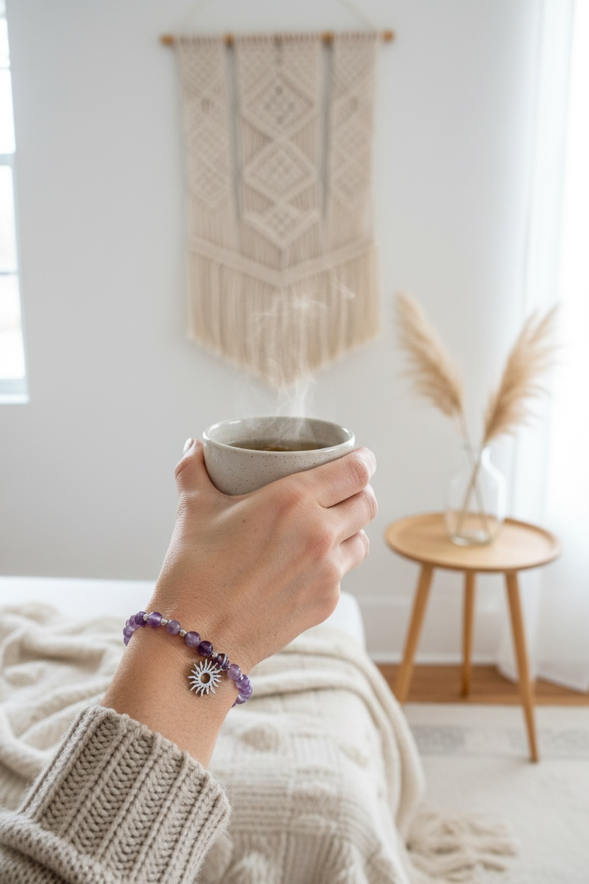 bracelet en améthyste violette naturelle, pierre de naissance du mois de février