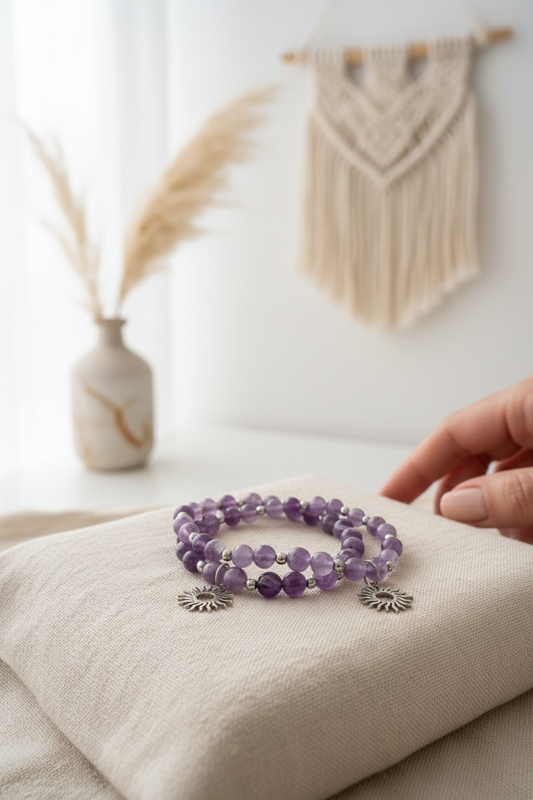 bracelet en améthyste violette naturelle, pierre de naissance du mois de février