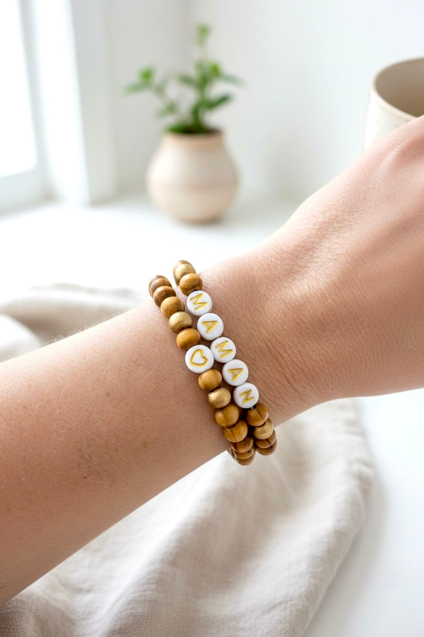 Lot de 2 Bracelets en Bois Cadeau fête des mères