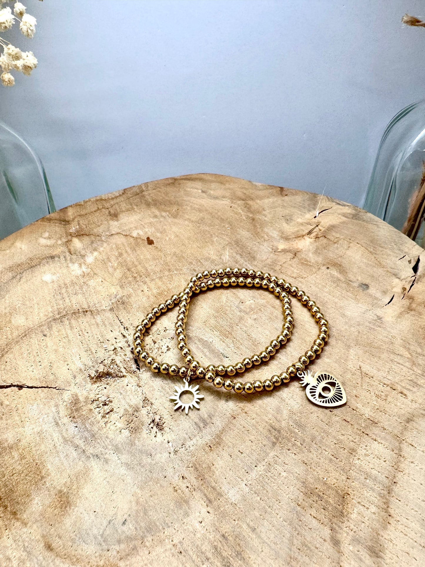 Bracelets tendance en perles d’acier inoxydable et breloques symboliques au choix