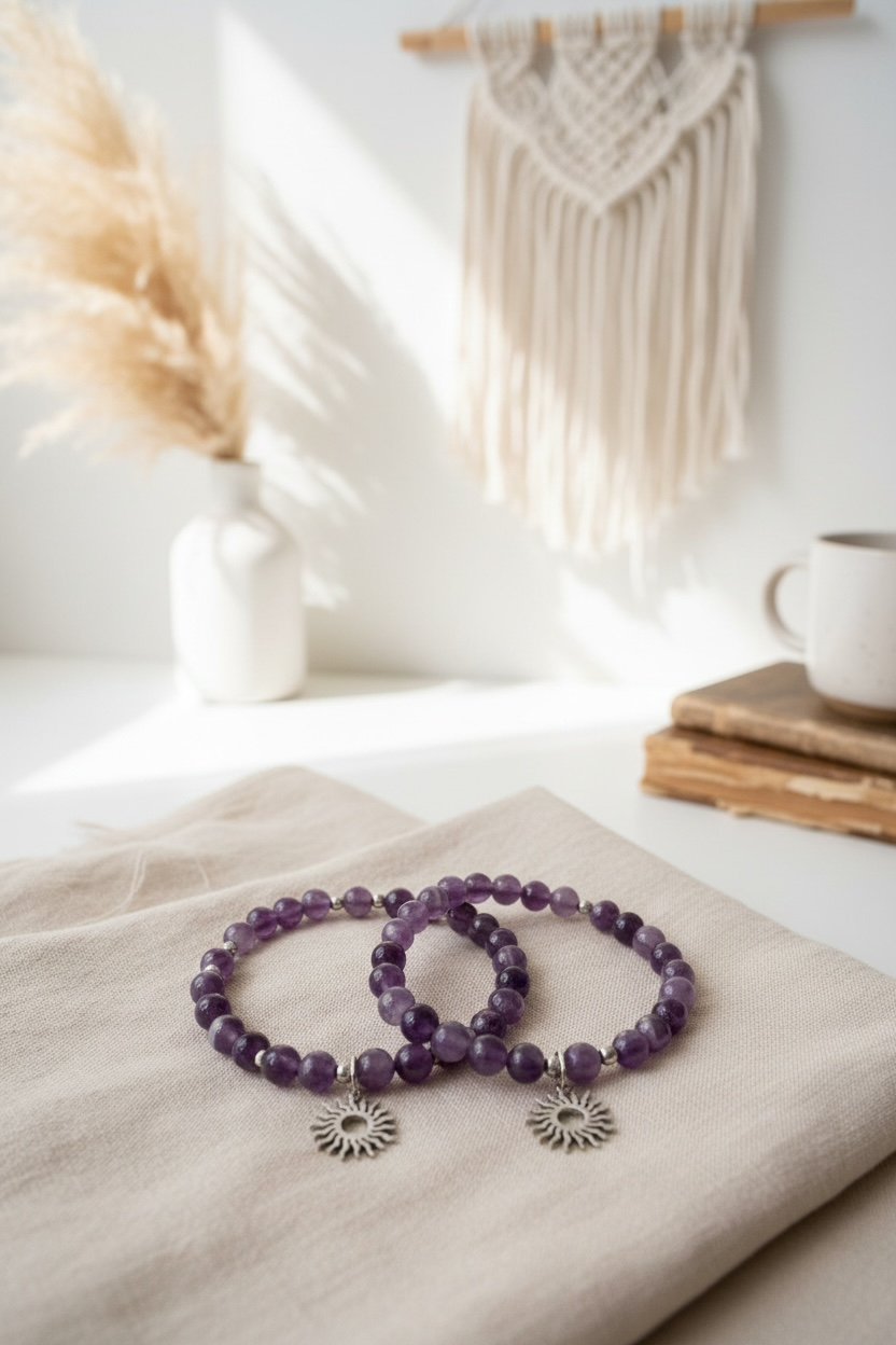 bracelet en améthyste violette naturelle, pierre de naissance du mois de février